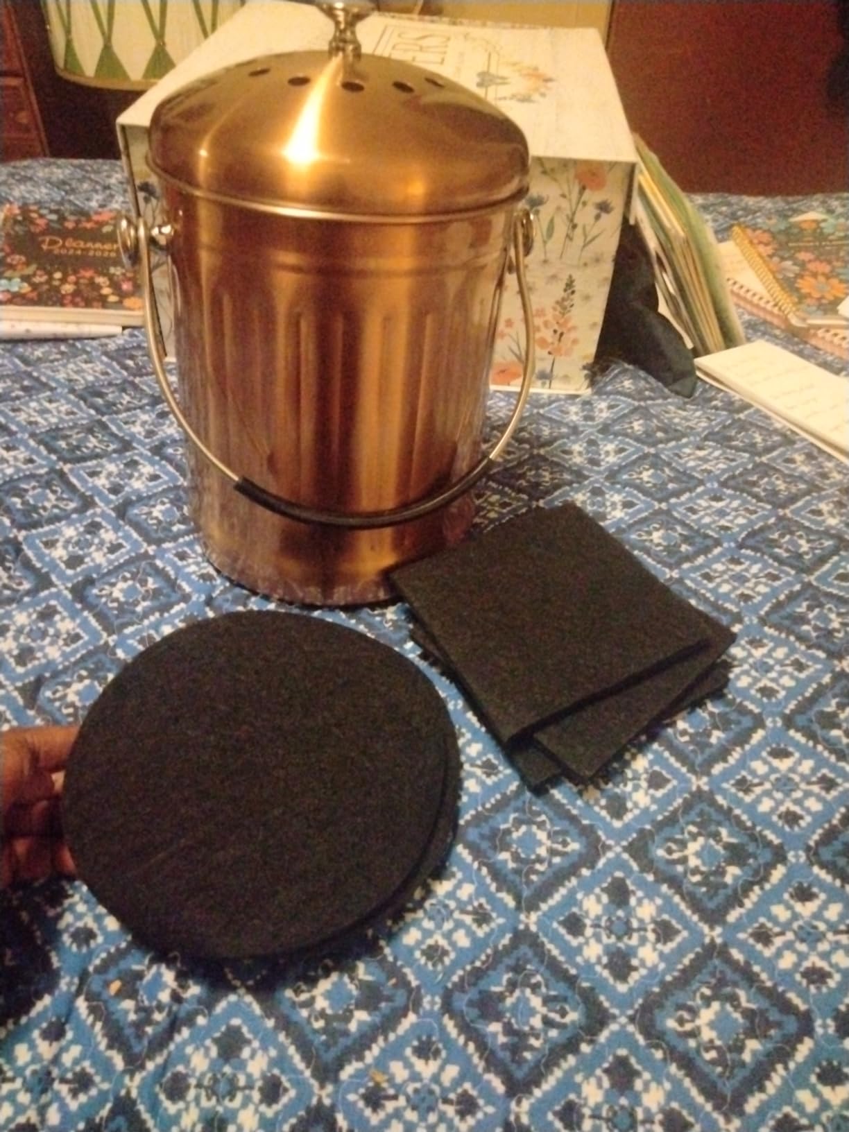 Premium Compost Bin for Kitchen Countertop - Stainless Steel Food Waste Bucket with Innovative Dual Filter Technology - Includes Spare Filters (Brilliant Steel, 1.3 Gallon) customer photo 1