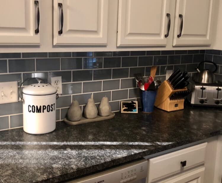 Granrosi Compost Bin Kitchen Counter, 1.3 Gallon Stainless Steel Countertop Composter Pail with Lid, Farmhouse Indoor Compost Bucket, Rust-Free Counter Top Bin with 3 Charcoal Filters, White Oval customer photo 2