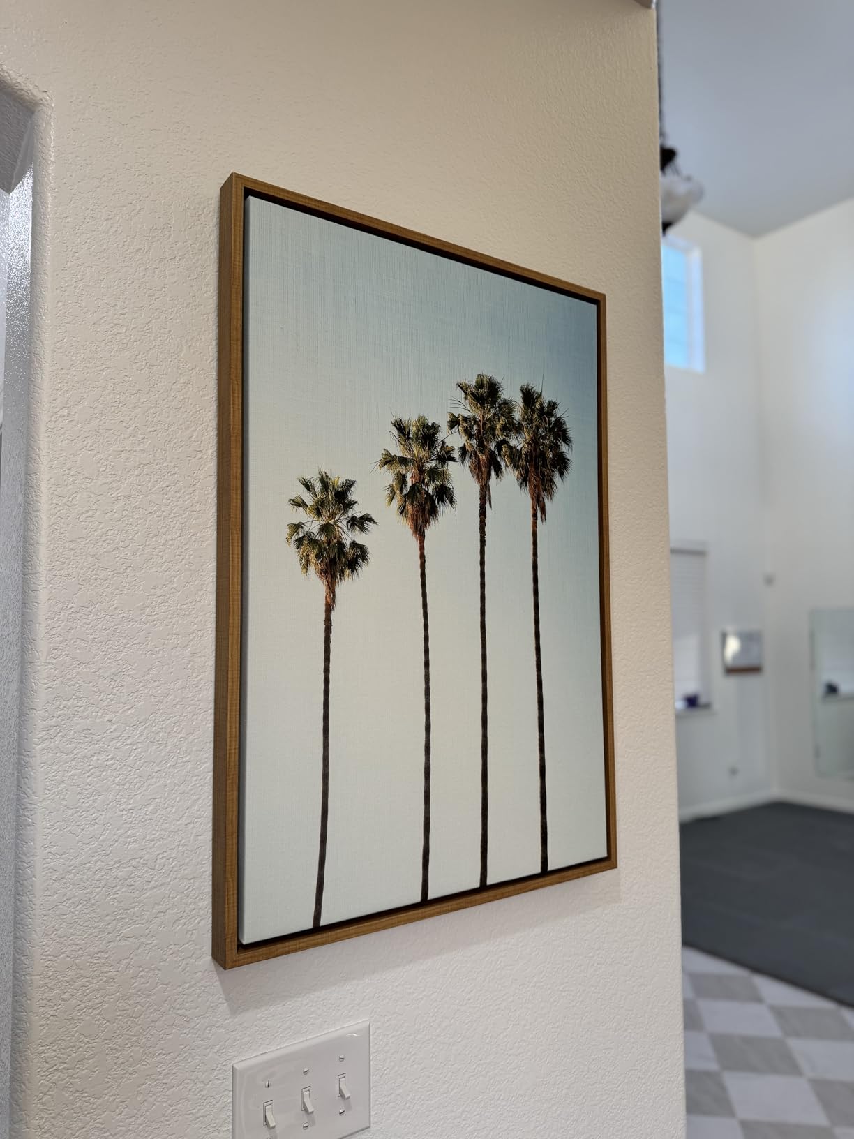 Kate and Laurel Sylvie Four Palm Trees Framed Canvas Wall Art by Simon Te Tai, 23x33 Natural customer photo 2