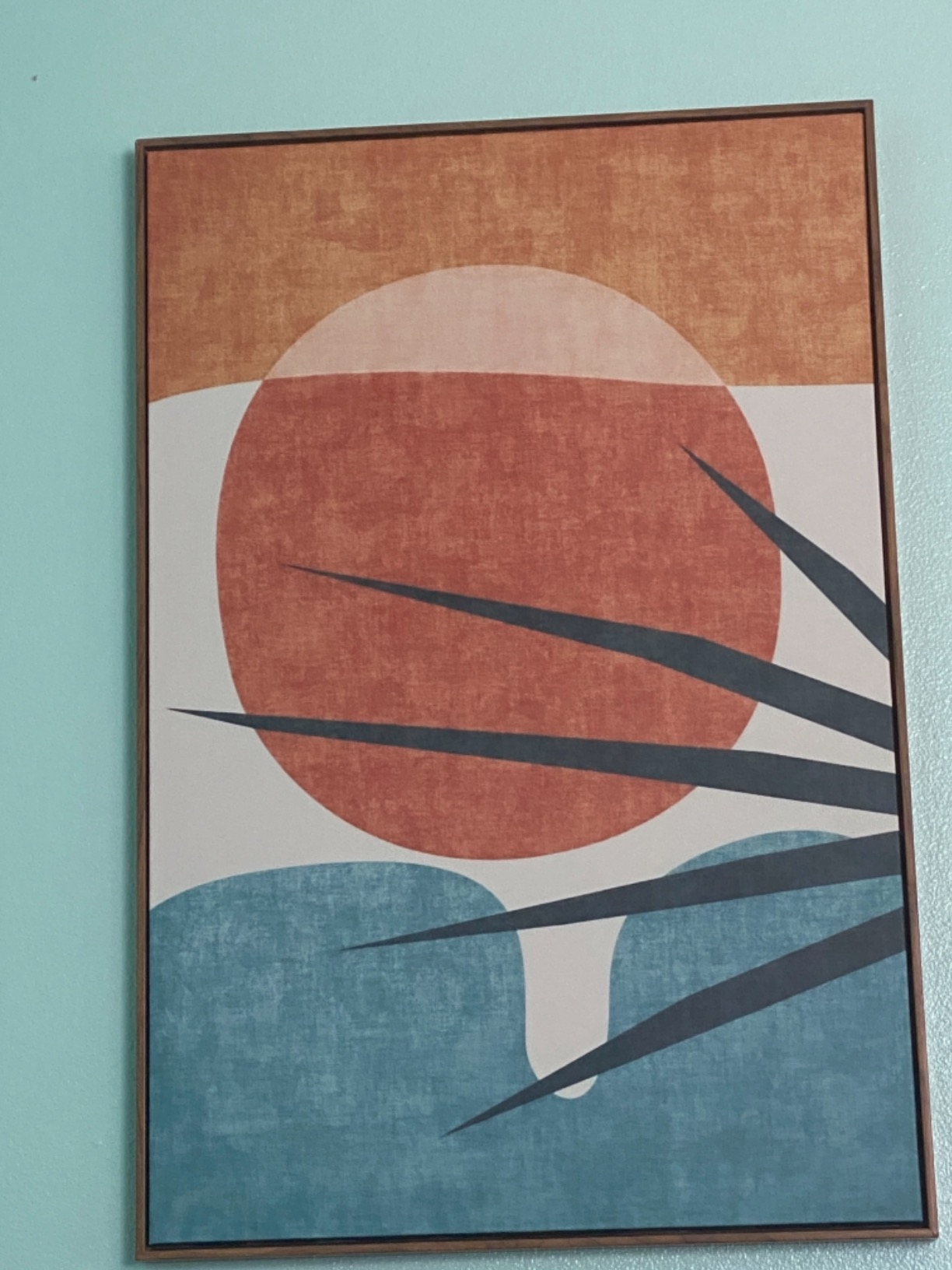 Framed Canvas Print Wall Art Textured Abstract Orange, Pink & Red Sun Geometric Shapes Illustrations Modern Art Mid-Century Modern Ultra for Living Room, Bedroom, Office - 16