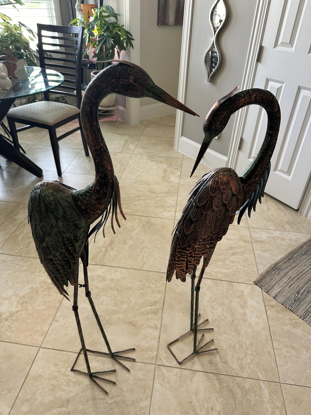 Kircust Garden Crane Statues, Standing Metal Patina Heron Decoy Weather-Resistant and Rustless Outdoor Statue, 42-46 Inch Bird Yard Art for Patio Lawn Pond, Set of 2 customer photo 1