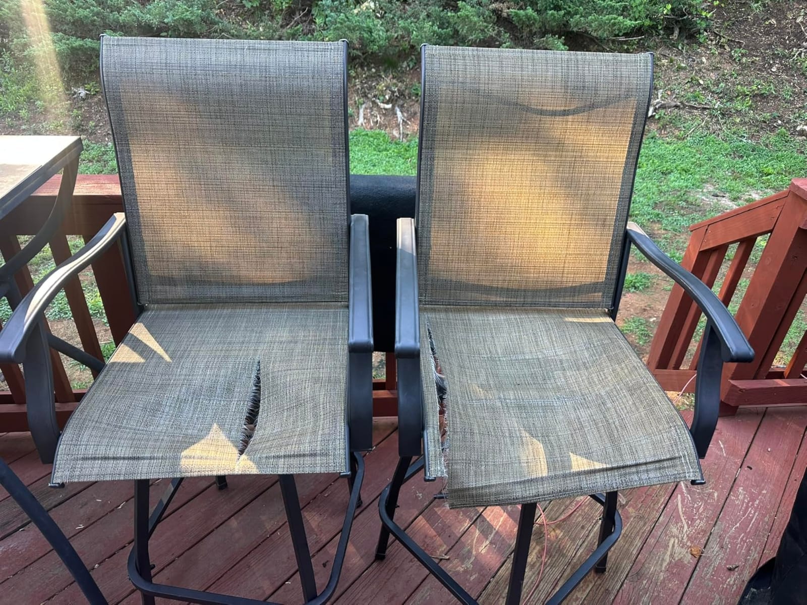 PHI VILLA 3 Piece Outdoor Swivel Bar Stools Set, Bar Height Patio Set | with 2 Padded Brown Textilene Fabric Chairs, All-Weather High Top Patio Bistro Pub Table and Chairs Furniture customer photo 2
