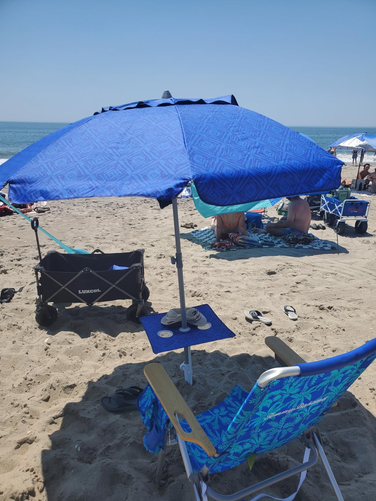 AMMSUN Beach Umbrellas for Sand Heavy Duty Wind Portable, 6.5ft Outdoor Umbrella with Sand Anchor and UV Protection, Parasols Includes Carry Bag for Beach, Patio, and Garden, Yellow Stripes customer photo 2