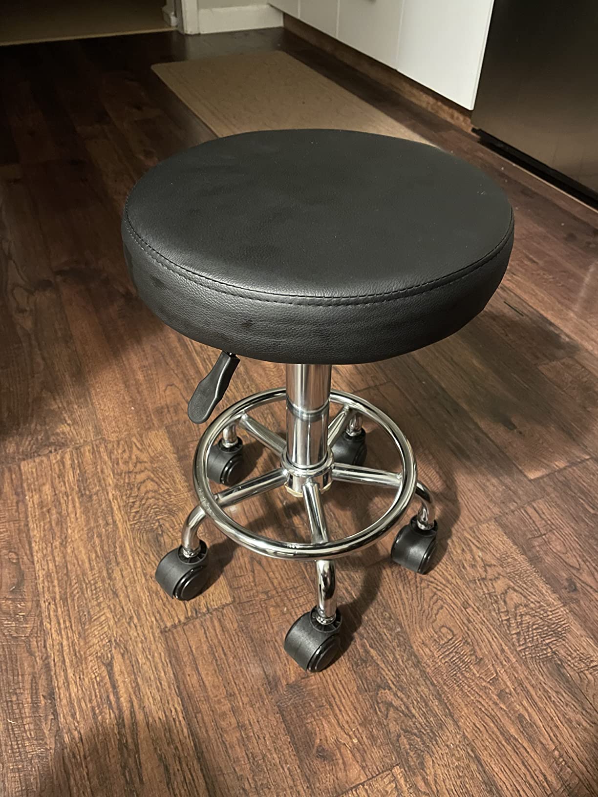 KKTONER PU Leather Modern Round Rolling Stool with Footrest Height Adjustable Spa Drafting Salon Tattoo Work Massage Stools Task Chair Small (Black) customer photo 1