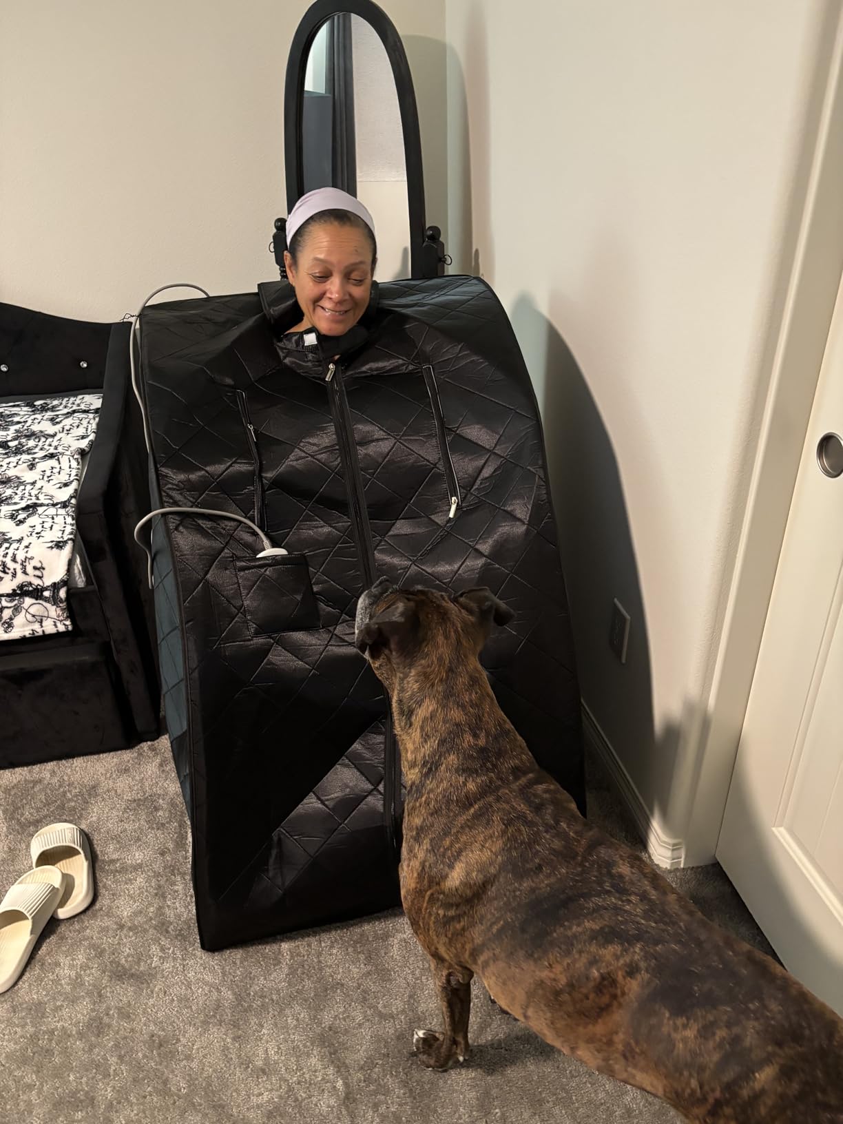 ZONEMEL Portable Infrared Sauna, 1 Person at Home Full Body Sauna, Individual Home Spa Tent with Heating Foot Pad, Upgraded Sauna Chair (L 27.6'' x W 31.5'' x H 37.8'', Black) customer photo 1