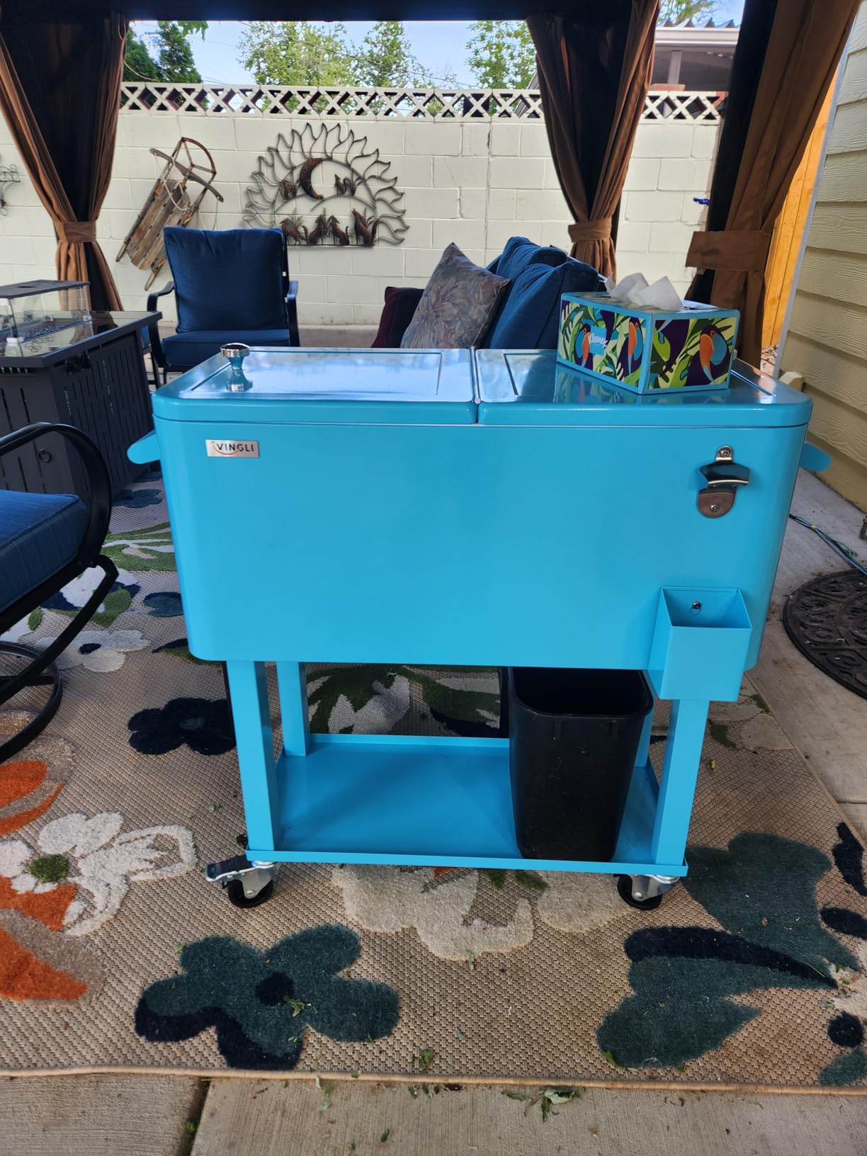 VINGLI Rolling Ice Chest, Portable Patio Party Bar Drink Cooler Cart, with Shelf, Beverage Pool with Bottle Opener customer photo 2
