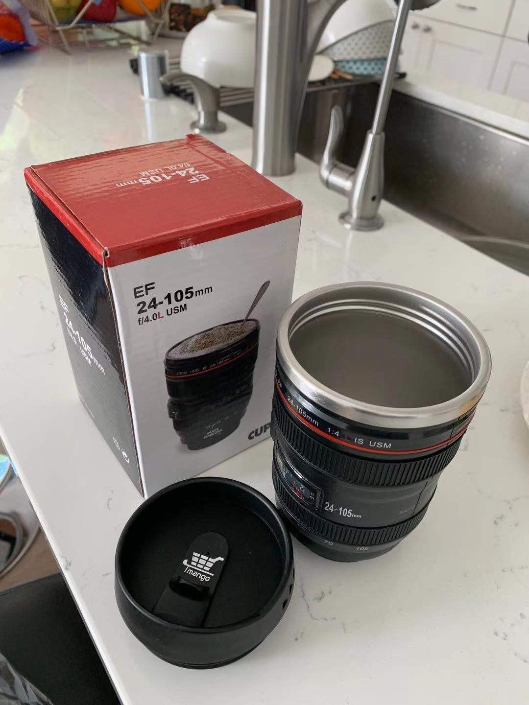 Camera Lens Coffee Mug with Slider Lid and Spoon– Realistic DSLR Thermos Cup, Novelty Gift for Photographers, Men & Women customer photo 2