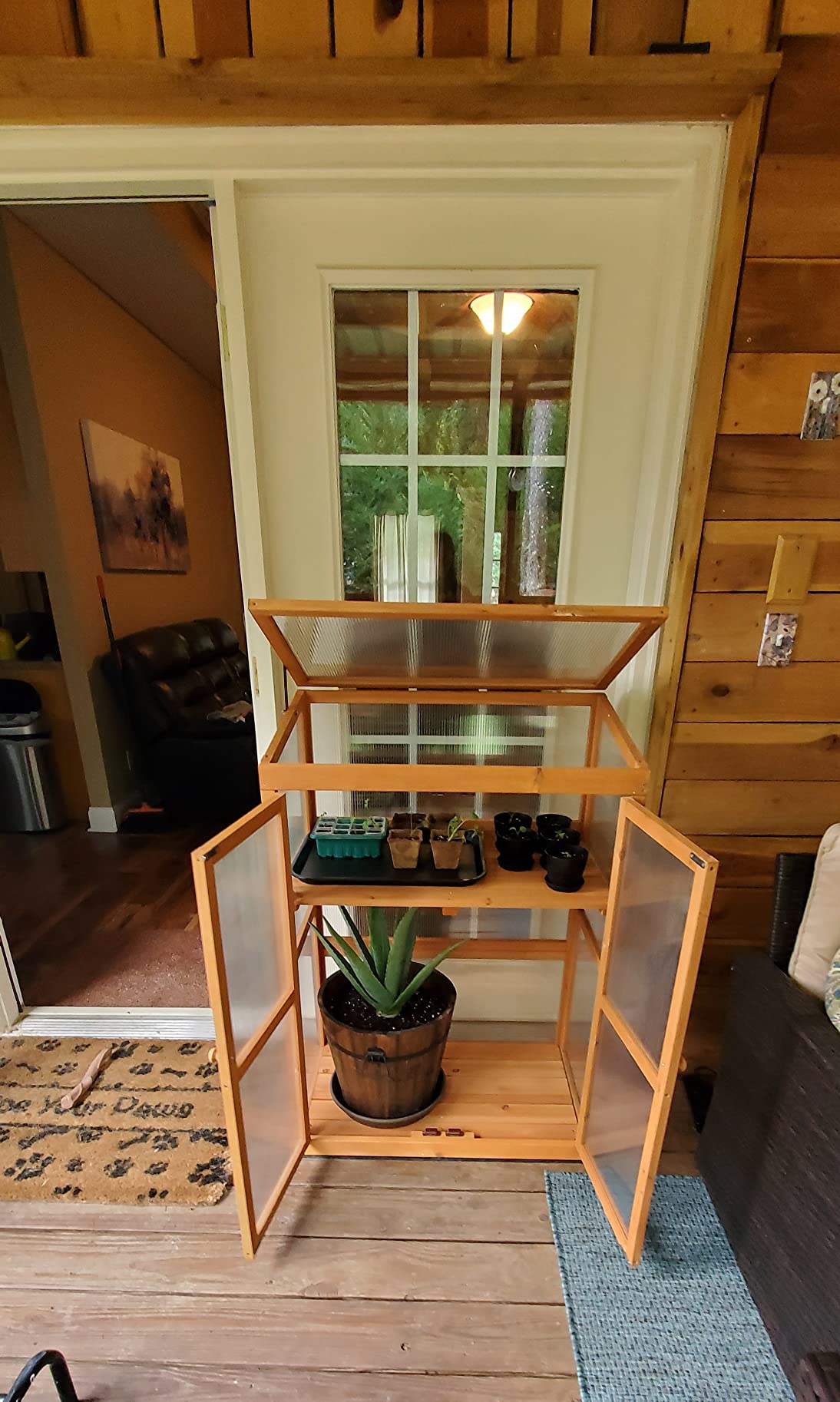 MCombo Cold Frame Greenhouse, Wooden Cabinet with Shelves, 0760 (Orange) customer photo 2