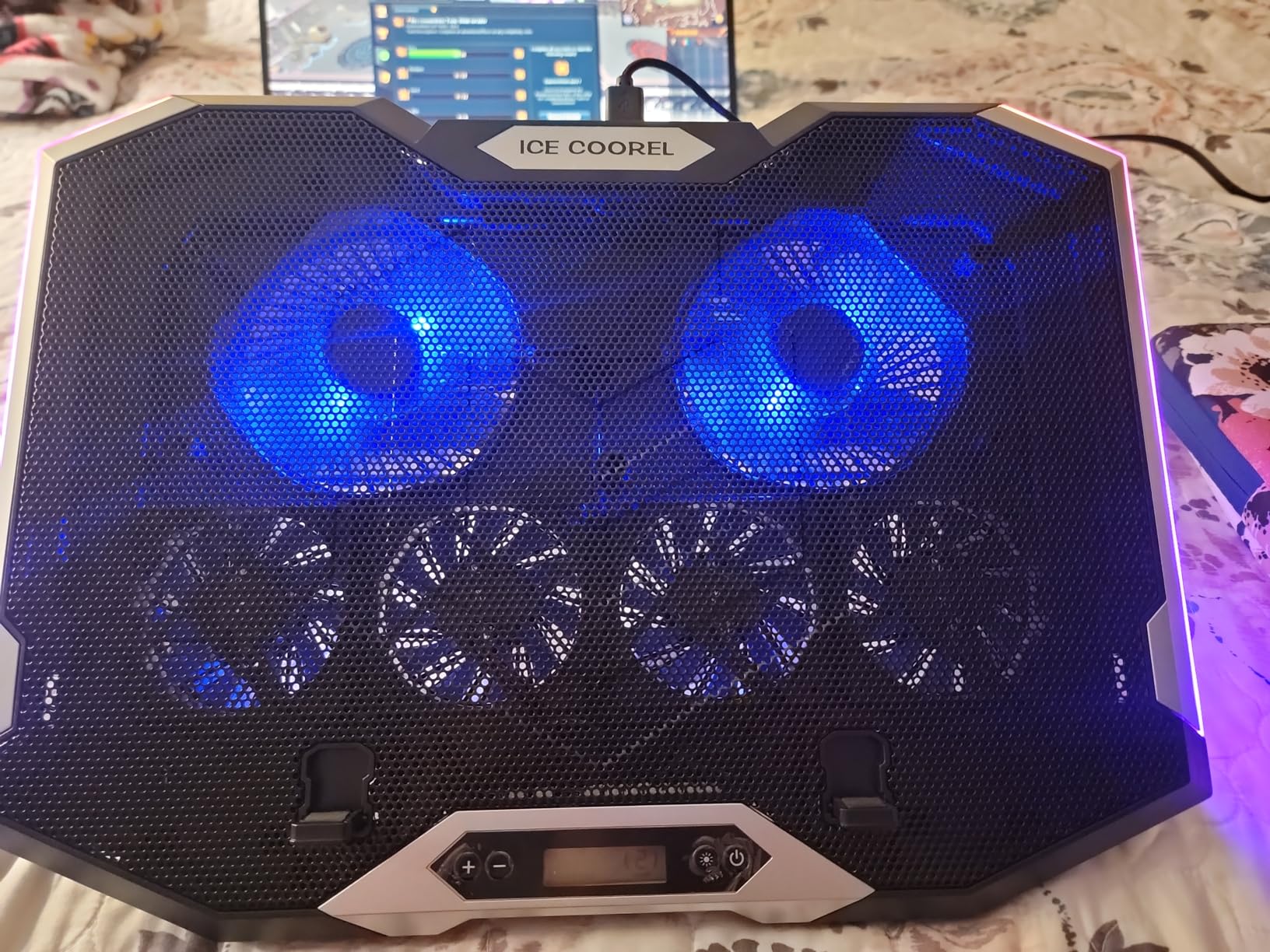 ICE COOREL Gaming Laptop Cooling Pad 15-17.3 Inch, Laptop Fan with 6 RGB Cooling Fans, Laptop Cooling Stand with 6 Height Adjustable, Laptop Cooler with LCD Screen, 2 USB Ports, Phone Stand customer photo 1