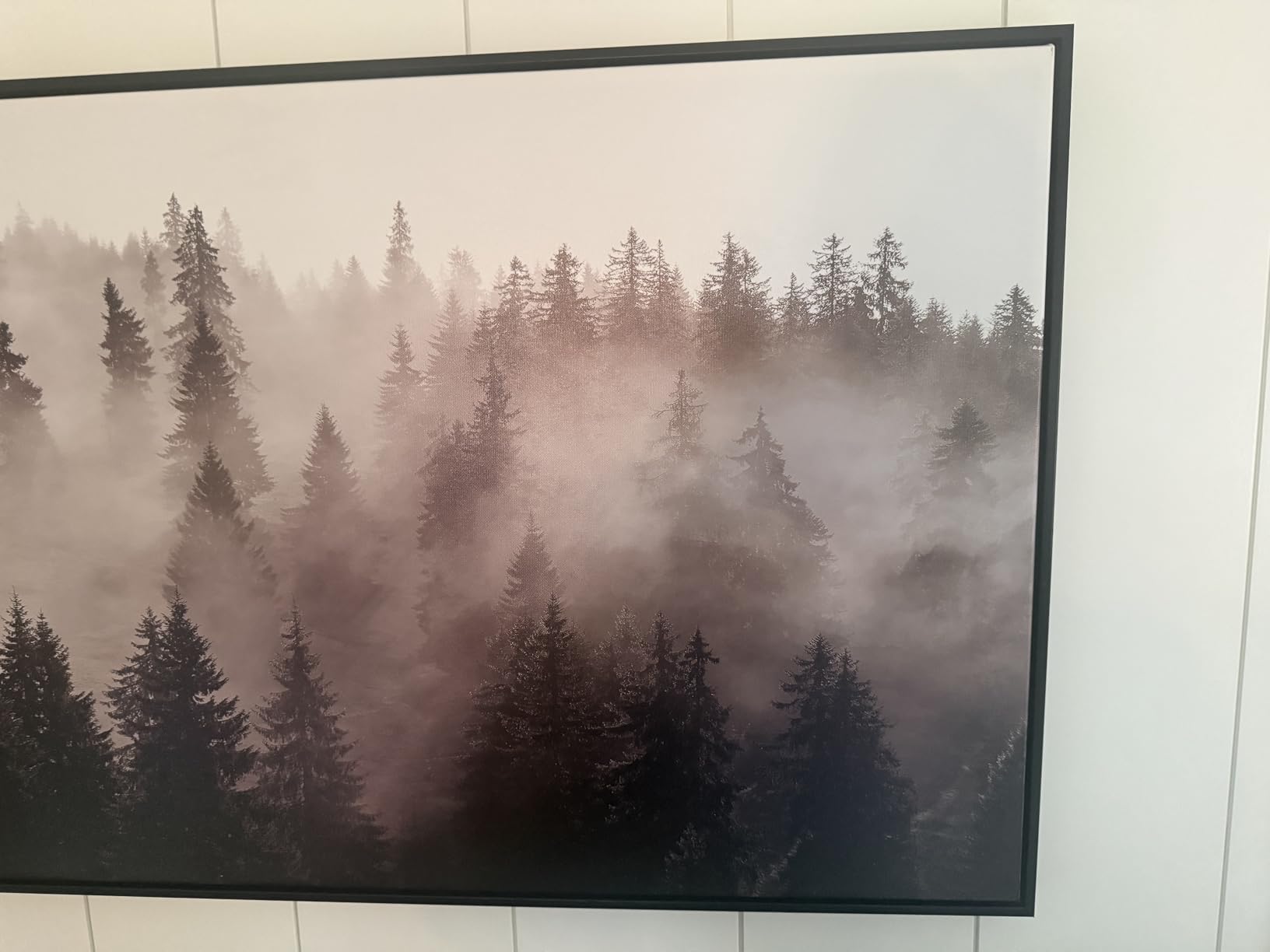 Foggy Forest Framed Wall Art: Landscape Canvas Print Black & White Picture Artwork for Wall (48''W x 24''H) customer photo 1