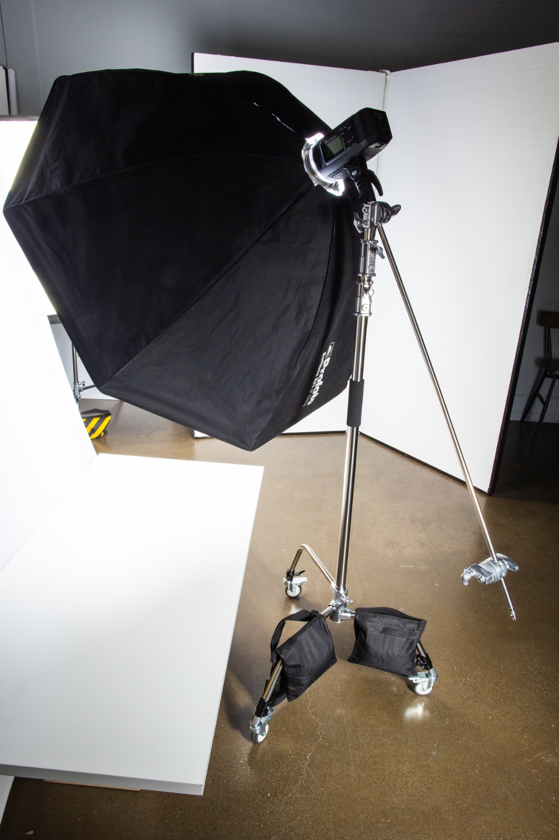 EACHSHOT C Stand Metal with Bag Wheel Max 10.8ft/330cm with 106cm Holding Arm 2 Pieces Grip Head for Godox AD400 Pro AD600 Pro AD600BM Aputure 120D 300D II for Photography Studio Video Monolight customer photo 2
