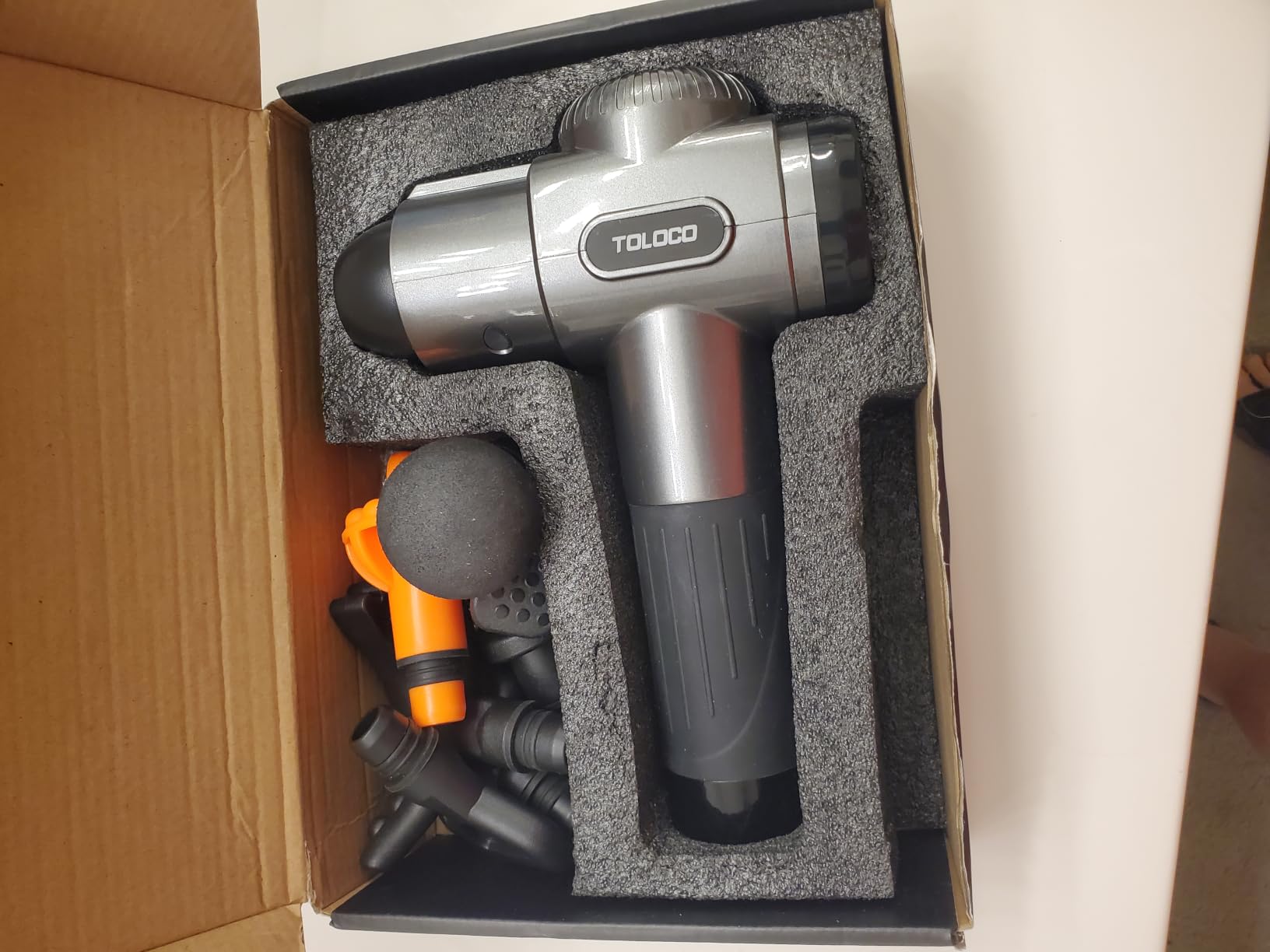 TOLOCO Massage Gun, Deep Tissue Back Massage for Athletes for Pain Relief, Percussion Massager with 10 Massages Heads & Silent Brushless Motor, Fathers Day Dad Gifts, Grey customer photo 1