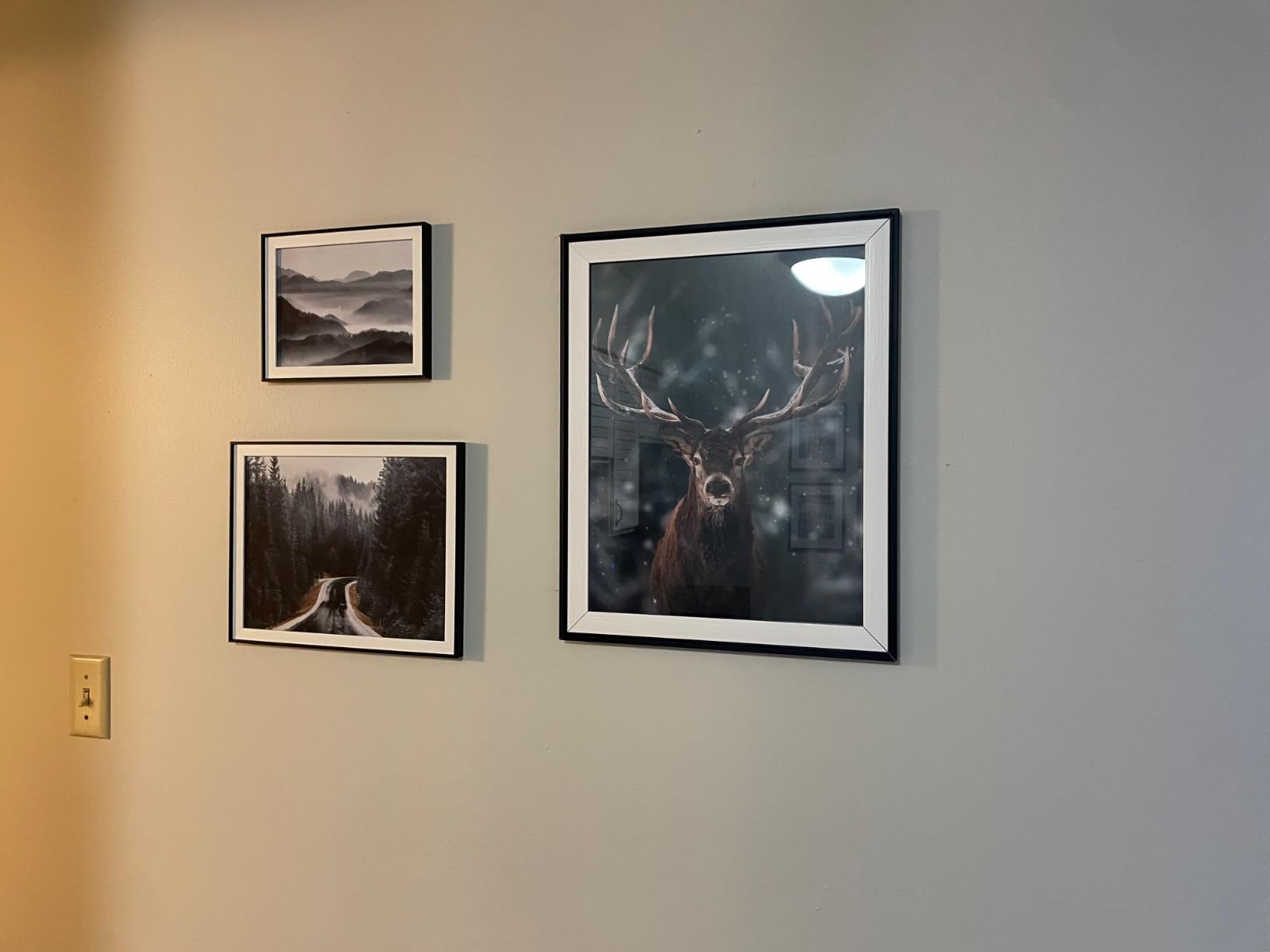 SunFlax 3 PCS Black White Natural Misty Forest Gallery Framed Wall Art | Forest Mountain Photography, Wild Horse Pictures, Wildlife Animal Artwork, Modern Landscape Prints for Living Room, Bedroom customer photo 2