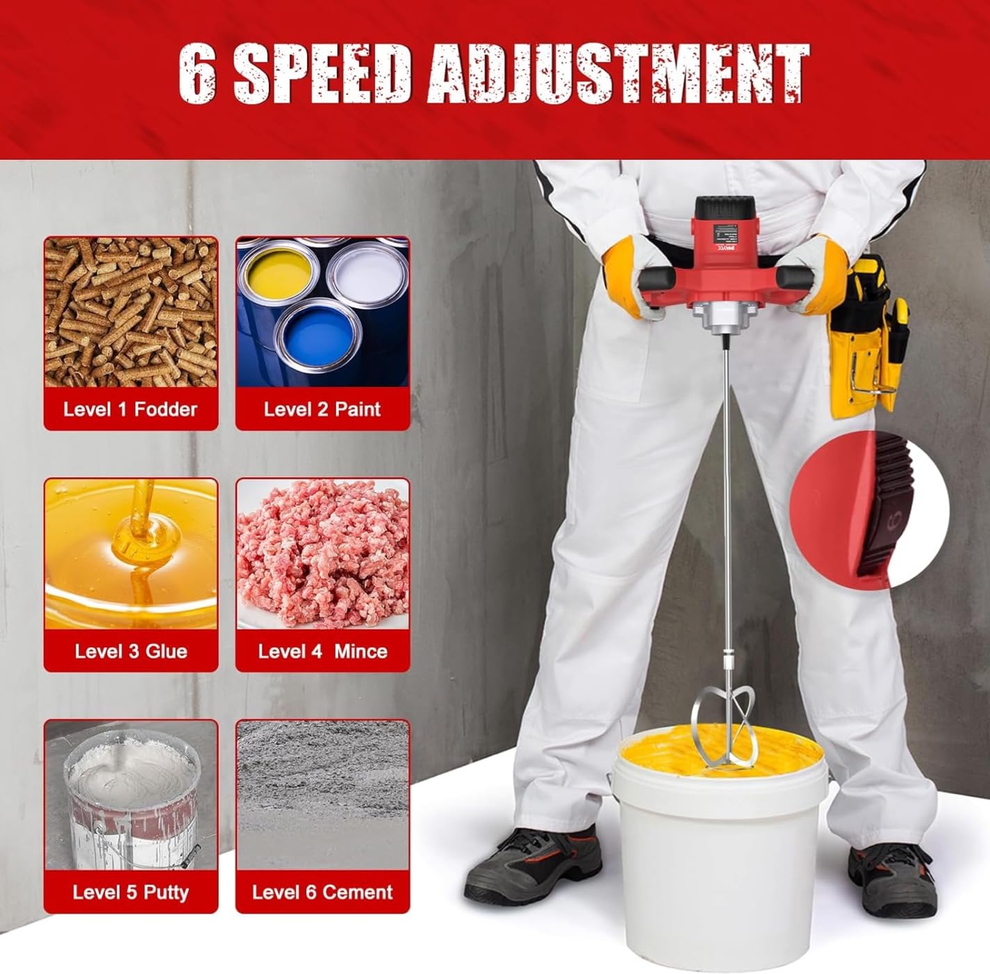 IMAYCC Cement Mixer, 2100W Electric Concrete Mixer with 6 Speed, 110V Handheld Mud Mixer for Mortar, Paint, Grout, Plaster, Thinset, Fodder Stirring Tool customer photo 1