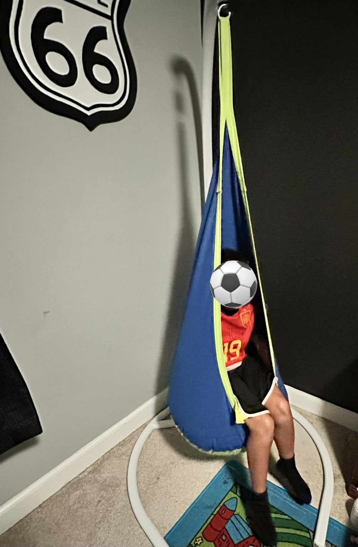 Y- STOP Pod Swing for Kids, Sensory Indoor Hanging Hammock Chair with Inflatable Pillow Sensory Cocoon Pod Swing Seat for Kids with Pocket for Indoor and Outdoor Blue and Green customer photo 1