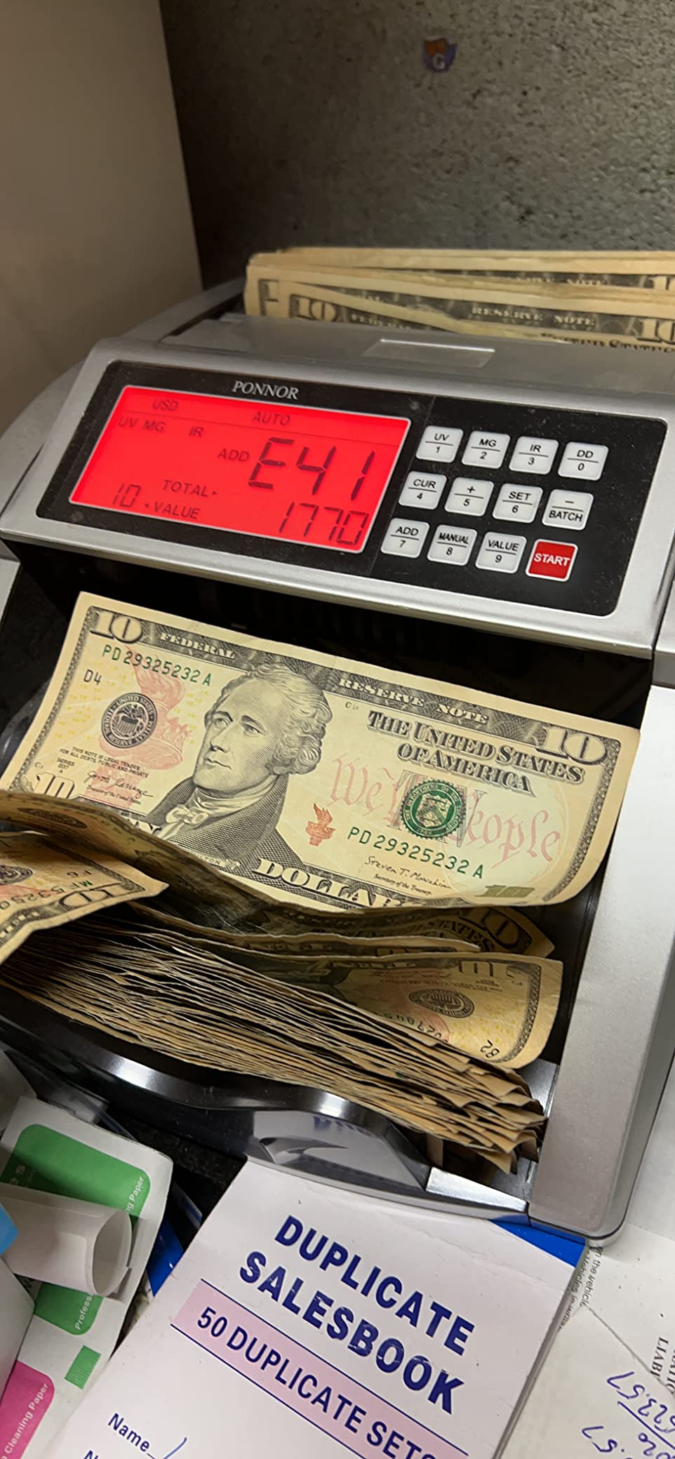 PONNOR Money Counter Machine with Value Bill Count, Cash Counter for Dollar/Euro with UV/MG/IR/DD/DBL/HLF/CHN Counterfeit Detection, Add/Bat/Value Mode, Large LCD Display customer photo 1