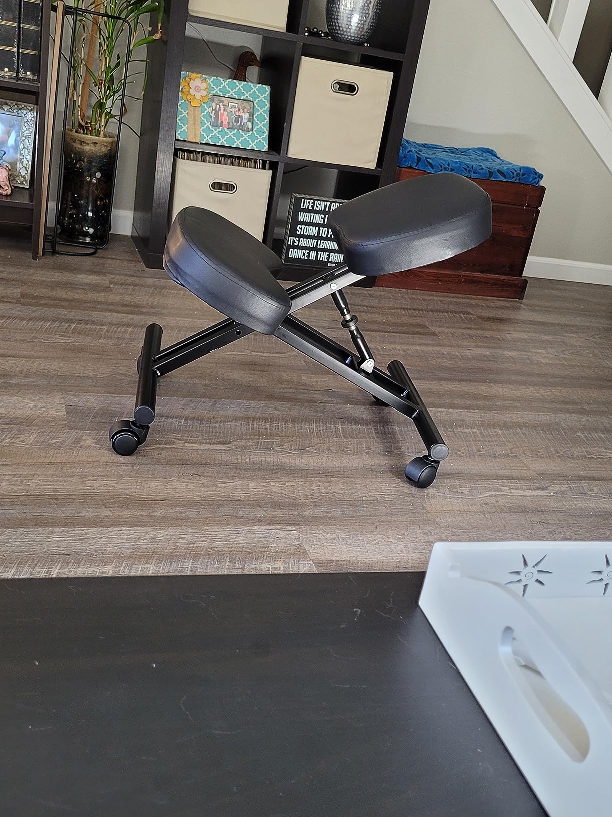 Yaheetech Ergonomic Kneeling Chair, Adjustable Rolling Knee Stool, Black | Thick foam cushions in faux leather support an upright posture; the metal frame tilts 91-130 degrees and rolls on casters. customer photo 2