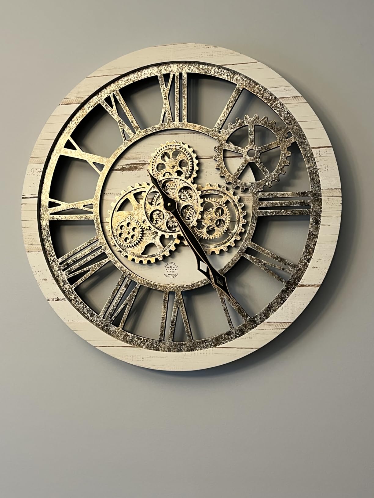 The Gears Clock The Original Real Moving Gear Wall Clock Vintage Industrial Oversized Rustic Farmhouse (24 inch, Vintage Brown) customer photo 1