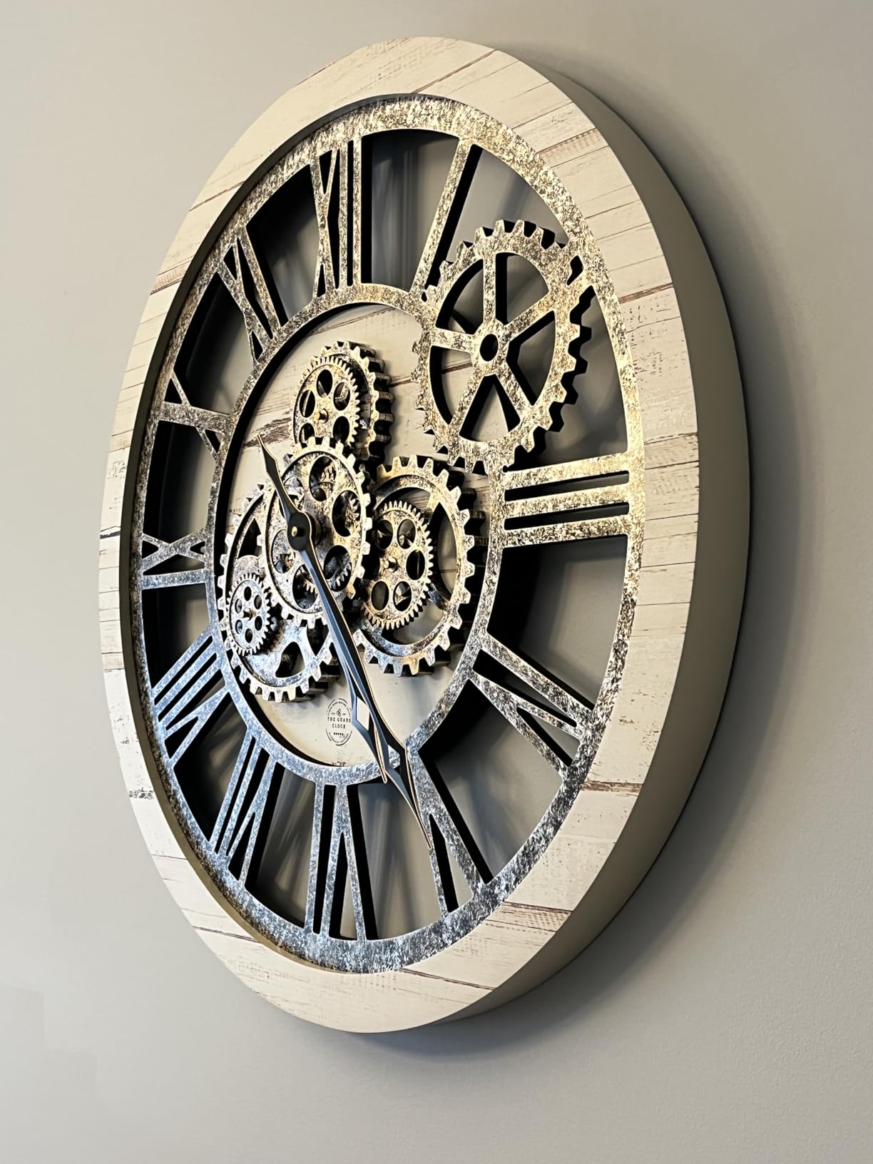The Gears Clock The Original Real Moving Gear Wall Clock Vintage Industrial Oversized Rustic Farmhouse (24 inch, Vintage Brown) customer photo 2
