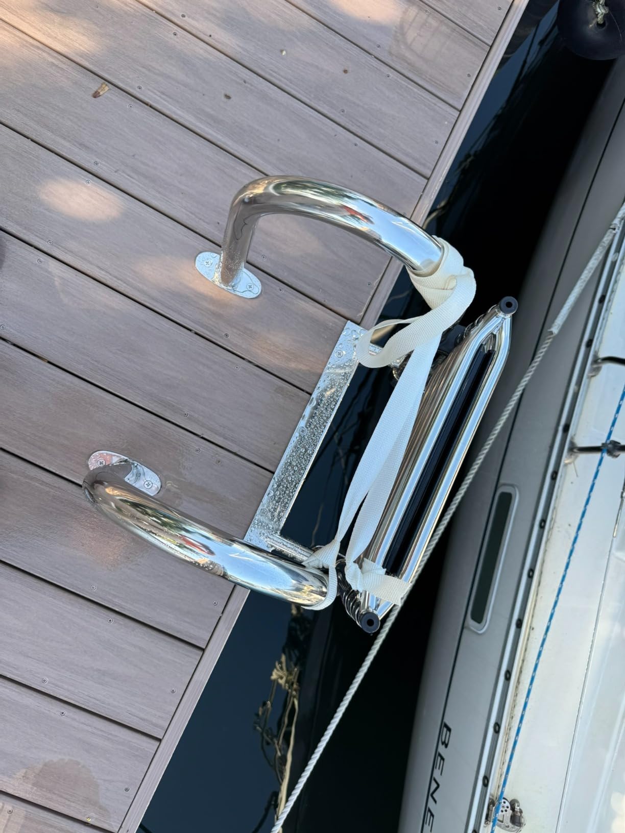 Stainless Steel in-Board 4-Steps Ladder Welded Reinforce Folding Docking Ladder, Folding Telescoping Rear Entry Inboard Ladder customer photo 2