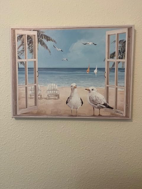 Beach Decor Lighthouse Wall Art: Seagull Decor Ocean Canvas Prints Sea birds Paintings Sailboats Pictures Teal Seascape Decorations for Home Living Room Office Easy to Hang 12