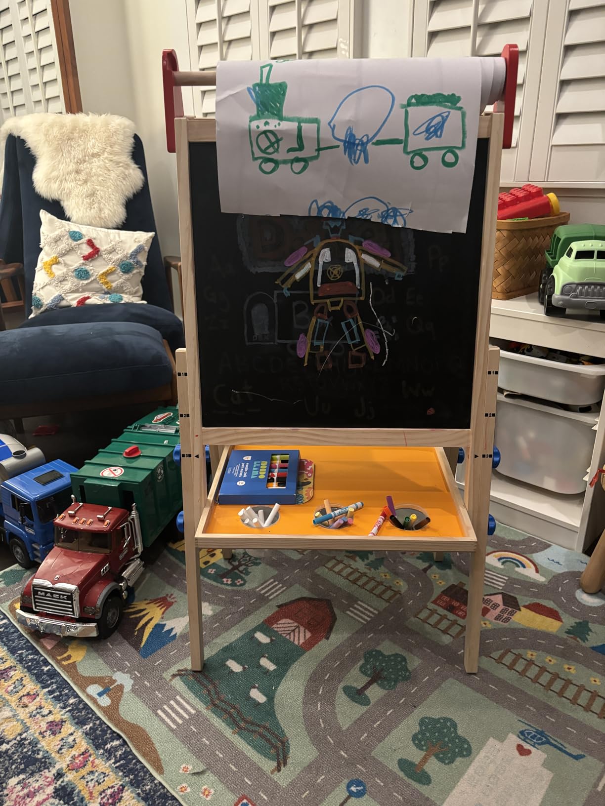 Tiny Land Wooden Easel for Kids, Art Easel with Chalkboard & Whiteboard | Sturdy solid pine frame, 2 drawing paper rolls, Double-sided board, 3 adjustable heights, Art Learning Toy for Ages 3-12 customer photo 2