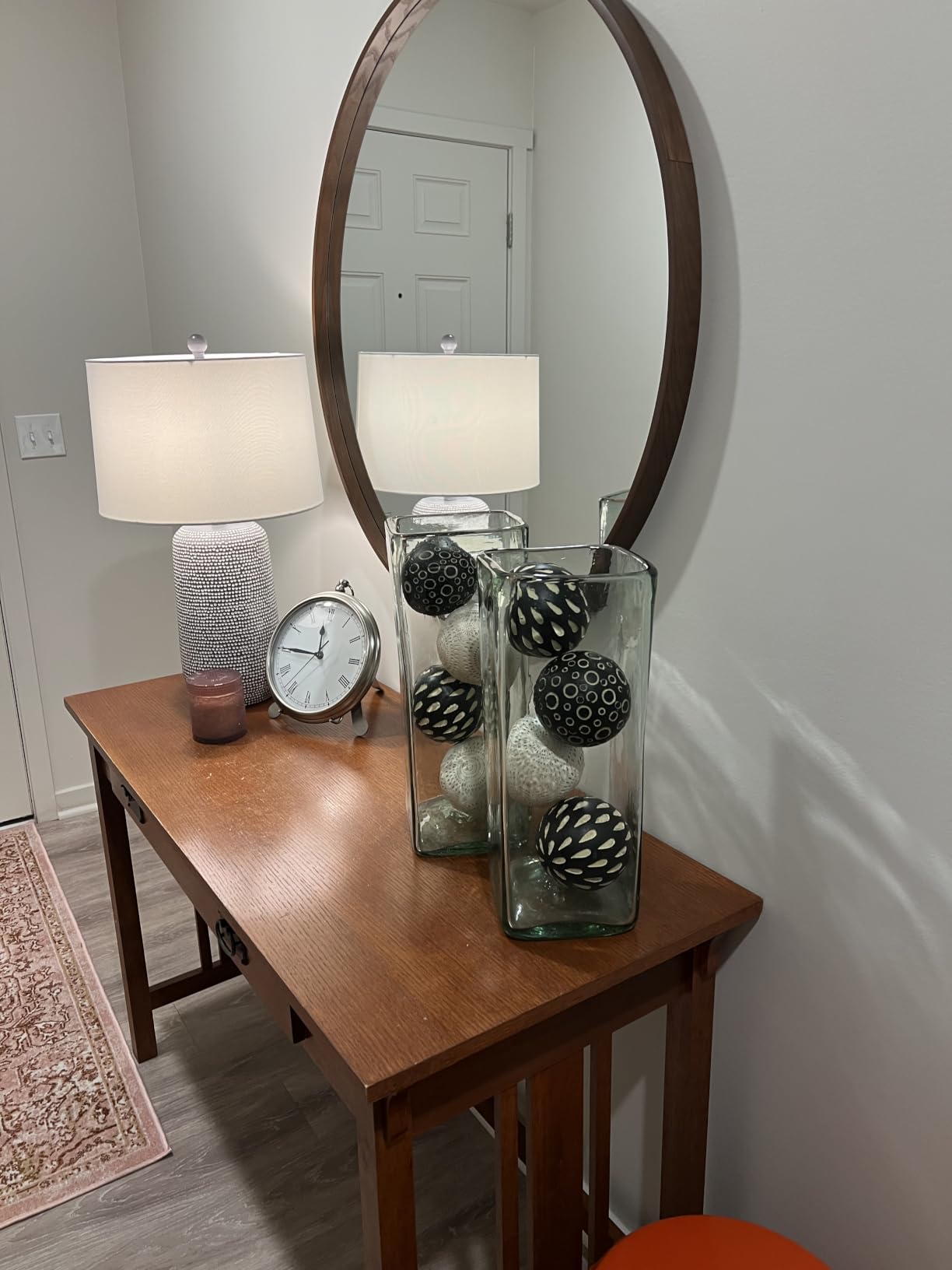 Wood Round Mirror with Wood Frame 24 inch Circle Wall Mirror for Bathroom, Vanity, Entryway Living Room (Walnut) customer photo 1