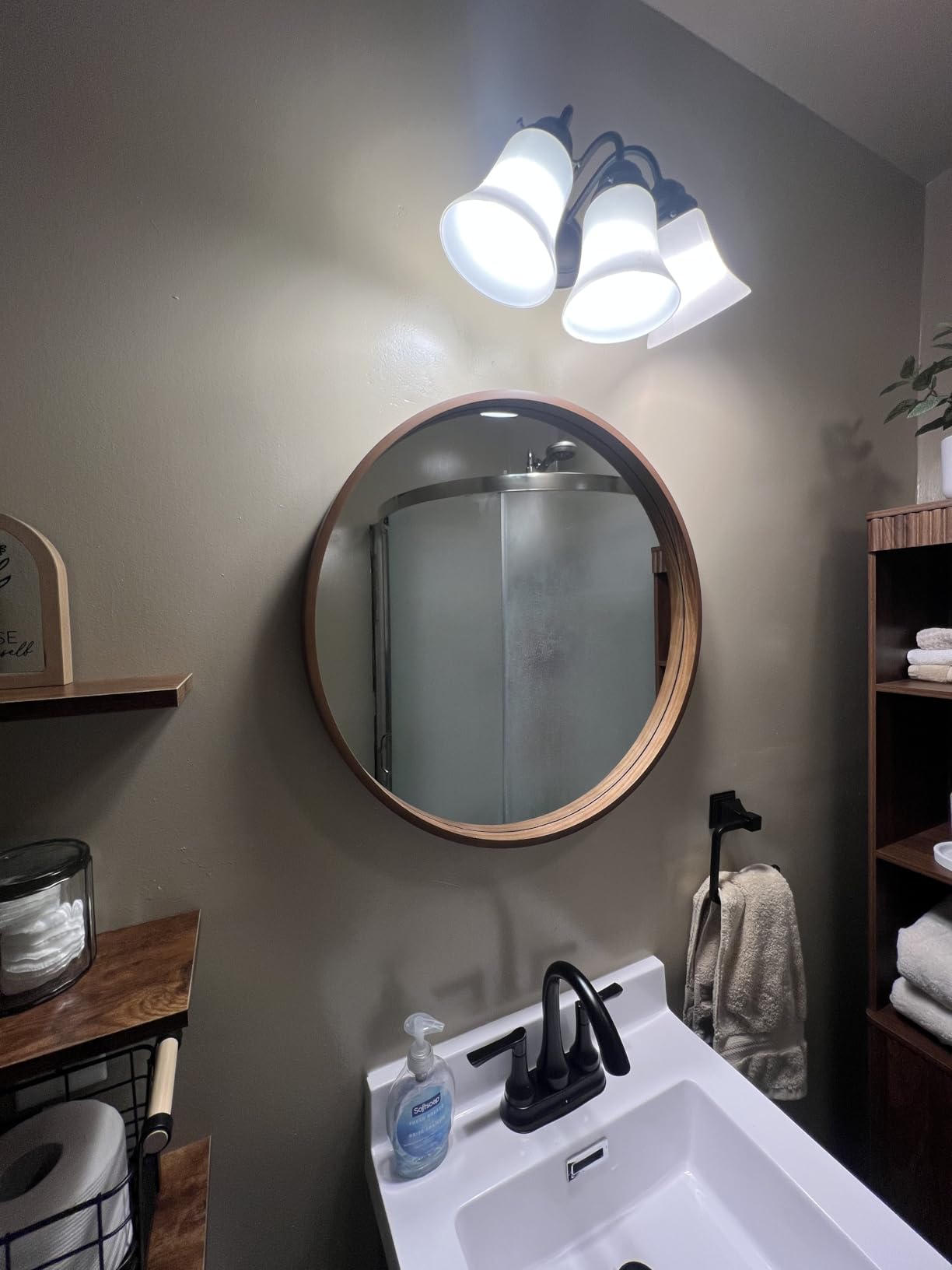 Wood Round Mirror with Wood Frame 24 inch Circle Wall Mirror for Bathroom, Vanity, Entryway Living Room (Walnut) customer photo 2