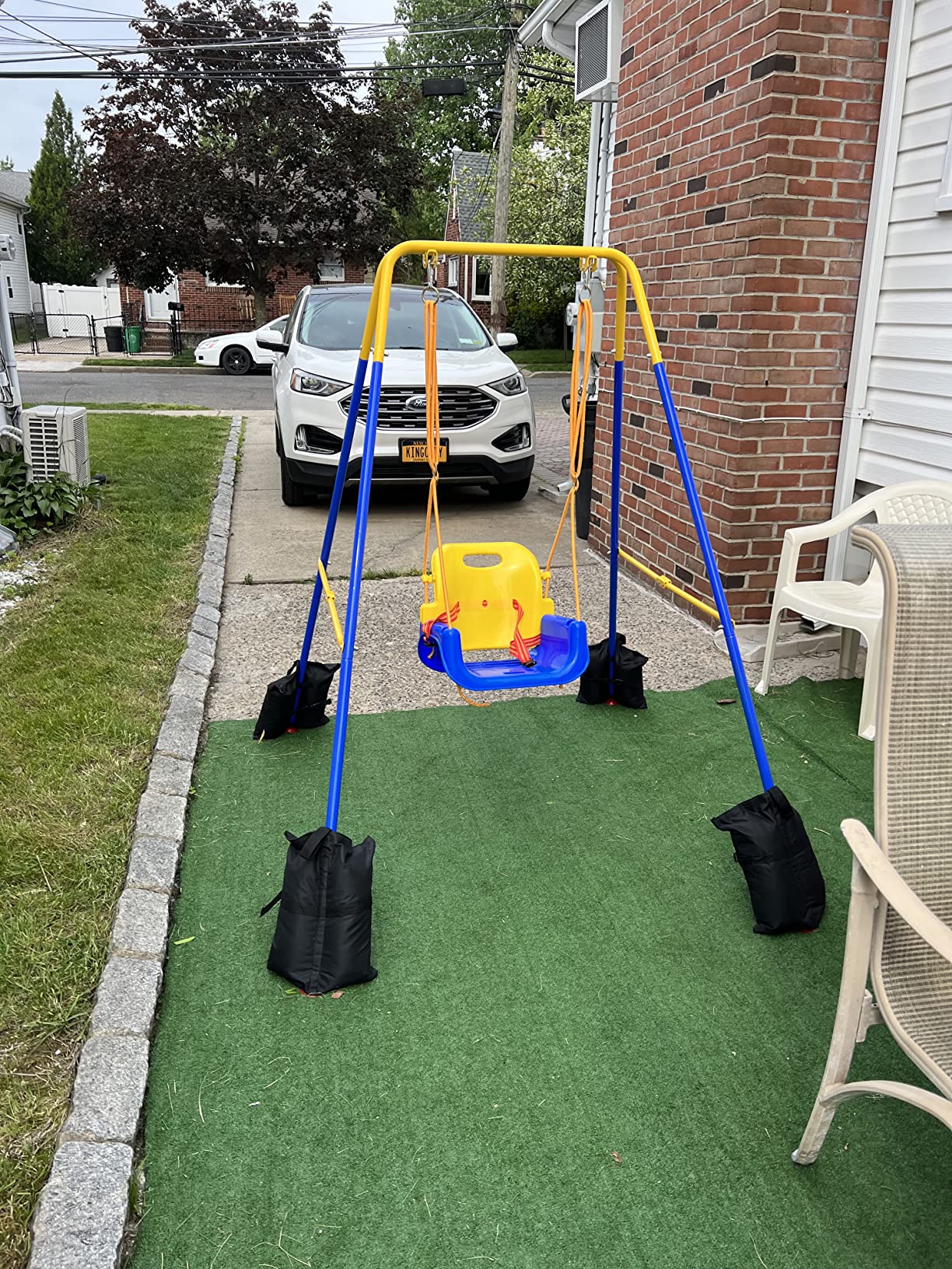 FUNLIO Toddler Swing with Foldable Metal Stand for Toddlers Aged 1~10 Years, 3-in-1 Baby Swing Set with 4 Sandbags for Backyard/Indoor/Outdoor Play, Easy to Assemble & Store customer photo 1