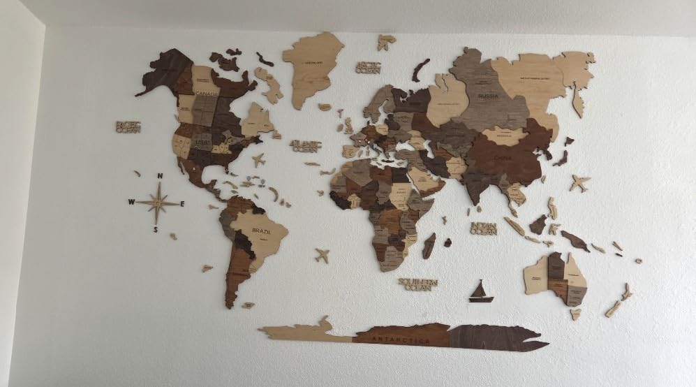 Enjoy The Wood 3D Wooden World Map Wall Art (Flags Push Pins, Pins) | Large Travel Map with Pins for Art Decor, Decorative Map of the World for Home, Office Travel Wall Art Housewarming Gift Idea customer photo 2