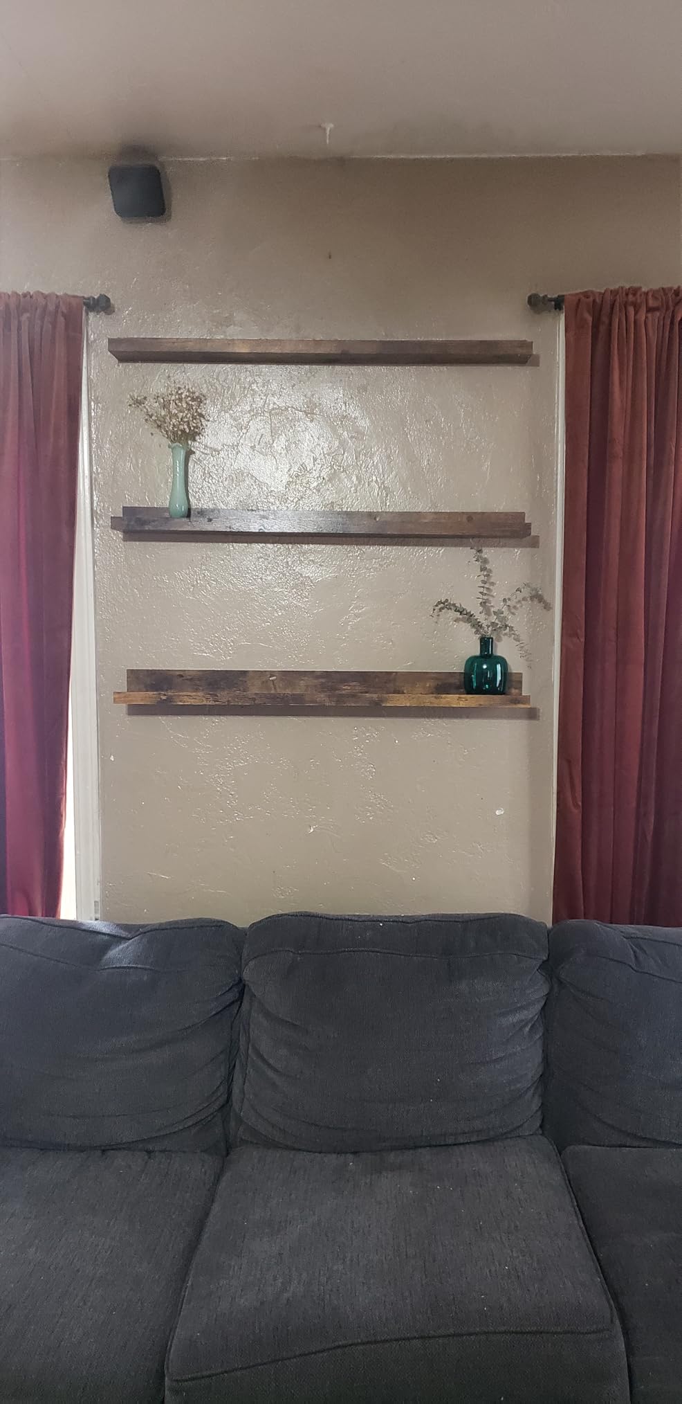 Giftgarden 36 Inch Black Floating Shelves for Wall Woodgrain Picture Ledge Large Photo Shelf for Bedroom Living Room Kitchen Bathroom Storage Shelving, Set of 3 Different Sizes customer photo 1