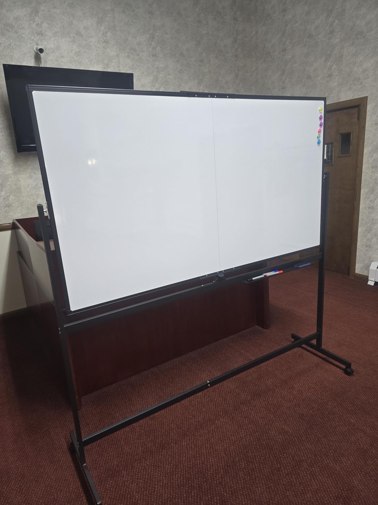 maxtek 72 x 40 Double Sided Rolling Whiteboard, Mobile Whiteboard Magnetic White Board - Large Reversible Dry Erase Board Easel Standing Board on Wheels with Stand (72 x 40 Black) customer photo 2