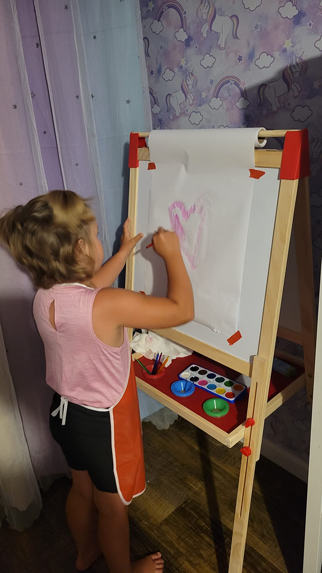 Blue Squid Art Easel for Kids with Paper Roll x 3, Includes 100+ Accessories, Double Sided Adjustable Wooden Painting Easel with Magnetic Chalk Board, White Board for Toddlers Ages 3,4,5,6,7,8,9,10,12 customer photo 1
