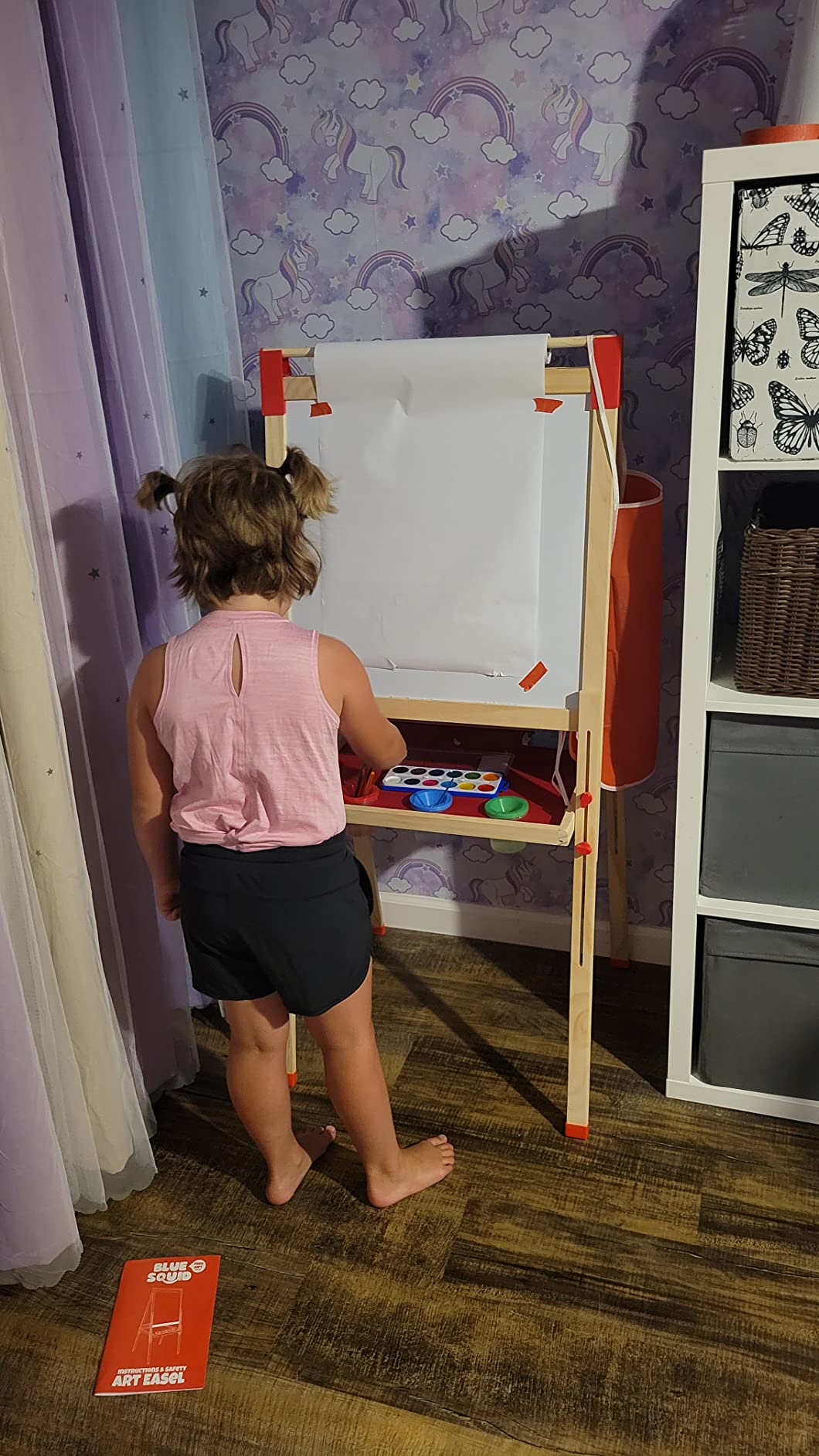 Blue Squid Art Easel for Kids with Paper Roll x 3, Includes 100+ Accessories, Double Sided Adjustable Wooden Painting Easel with Magnetic Chalk Board, White Board for Toddlers Ages 3,4,5,6,7,8,9,10,12 customer photo 2