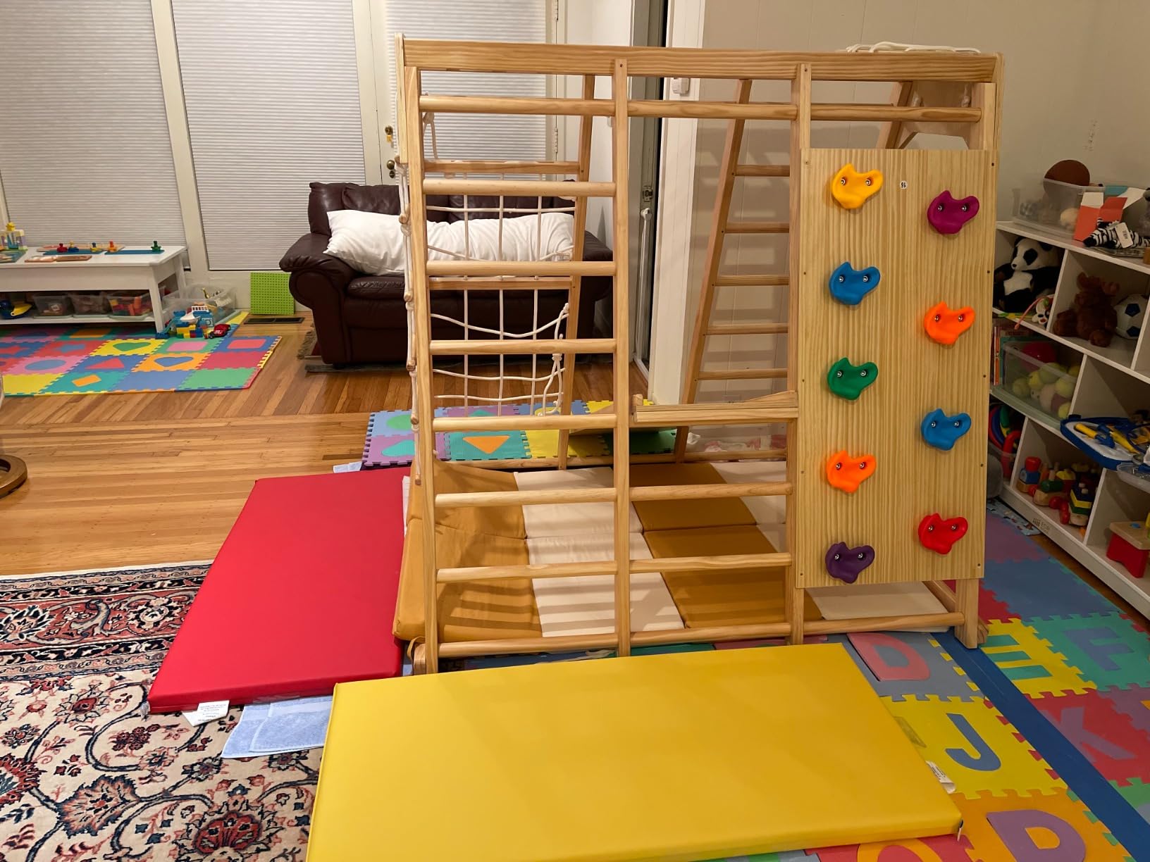 Avenlur Magnolia Indoor Playground 7-in-1 Jungle Gym Playset for Kids 2-6yrs - Slide, Climbing Wall, Rope Wall Climber, Monkey Bars, Swing - Waldorf and Montessori Style Wooden Climb Set. USA Company. customer photo 1