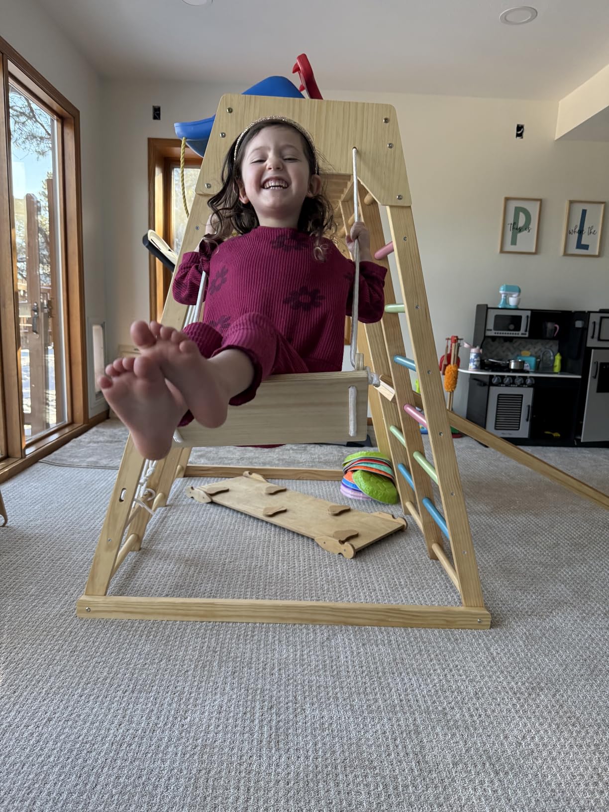 Avenlur Magnolia Indoor Playground 7-in-1 Jungle Gym Playset for Kids 2-6yrs - Slide, Climbing Wall, Rope Wall Climber, Monkey Bars, Swing - Waldorf and Montessori Style Wooden Climb Set. USA Company. customer photo 2