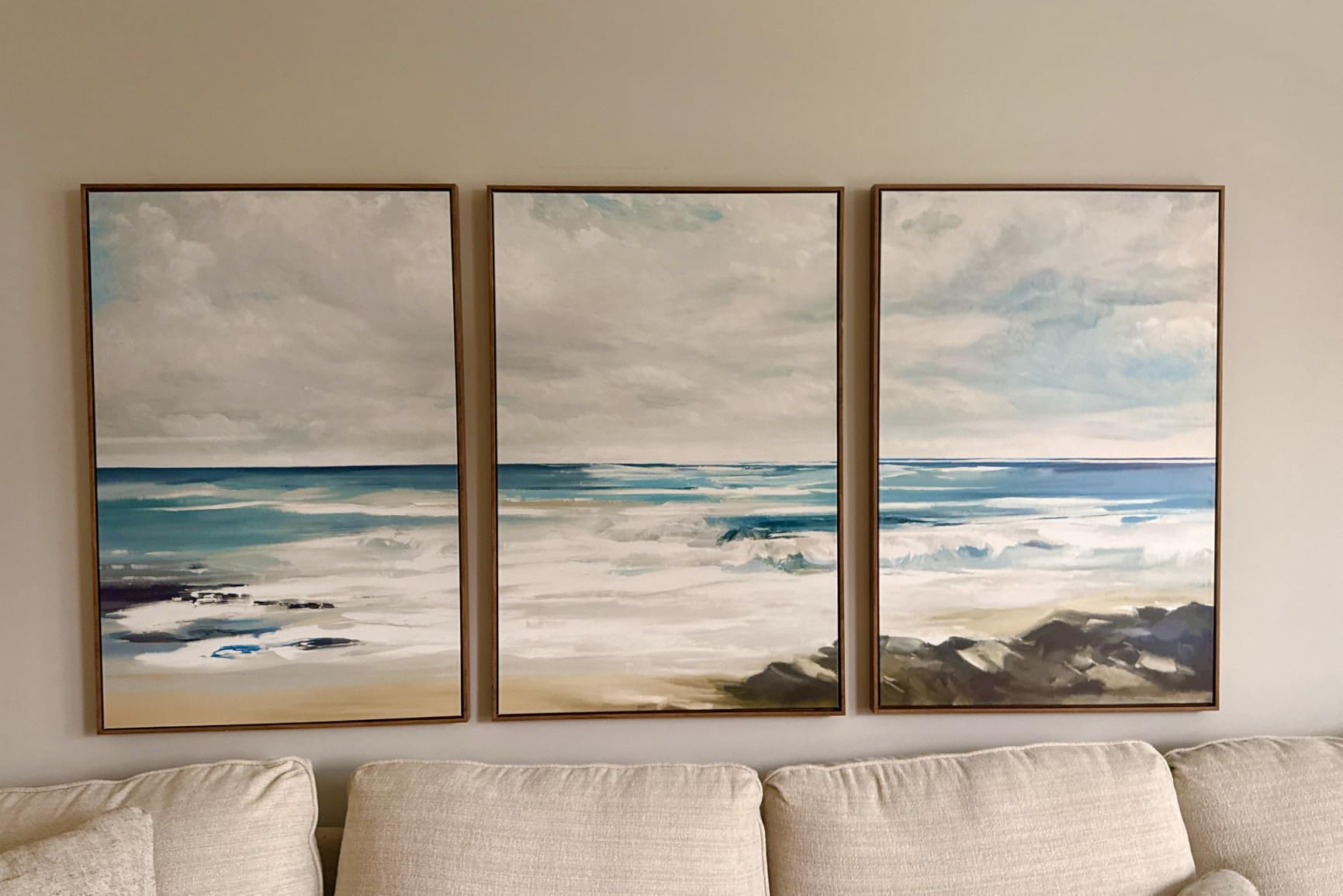 SIGNWIN Framed Canvas Print Wall Art Set Black & White Ocean Beach Waves Nature Wilderness Photography Modern Art Rustic Landscape Relax/Calm for Living Room, Bedroom, Office - 24