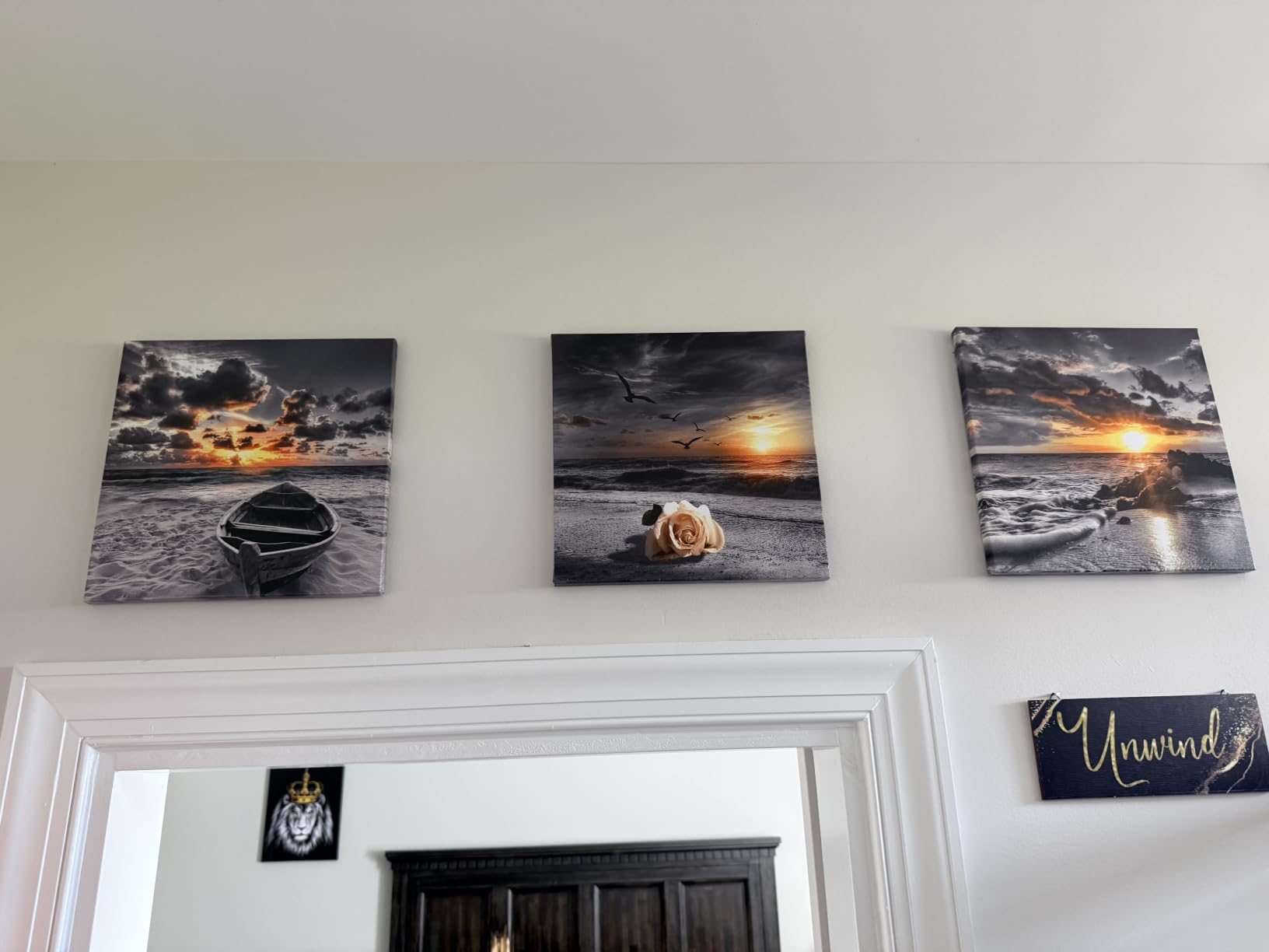 Yxbhhym Black and White Gold Beach Wall Art Ocean Canvas Seascape Prints Posters Zen Wall Decor Sea Sunrise Scenery Wall Pictures Coastal Paintings for bathroom Wall Art Framed -12