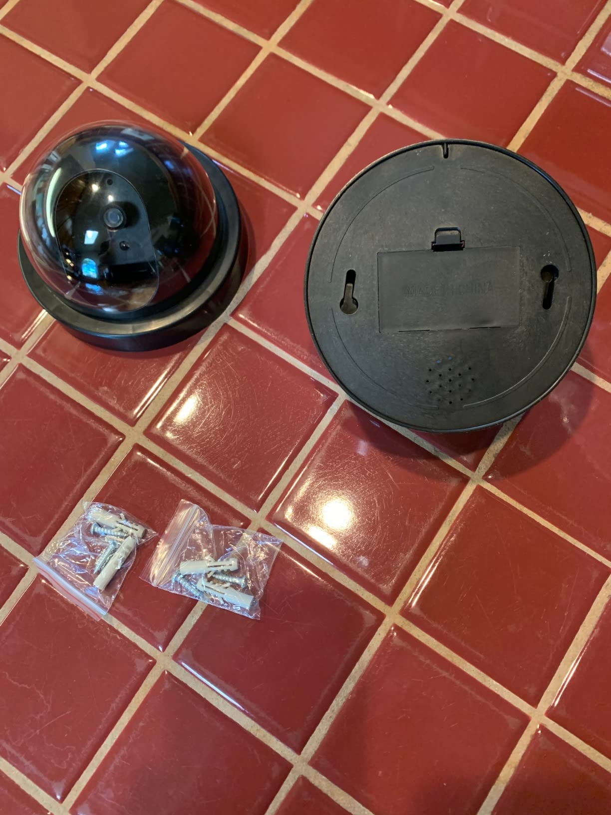 Fake Security Cameras 2 Pack, Dummy CCTV Dome with Flashing Red LED | Battery-operated dummy surveillance cameras for indoor and covered outdoor use; no recording, WiFi or app customer photo 2
