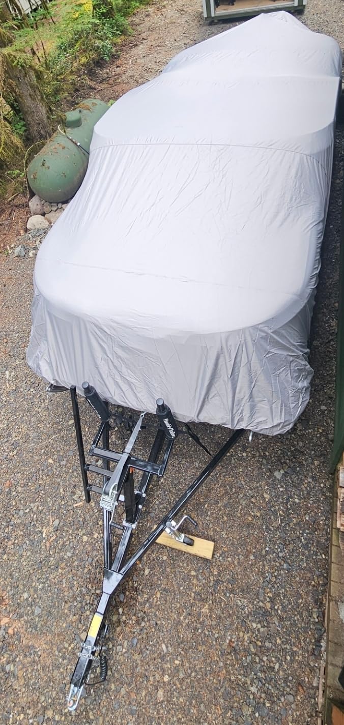 Solim Trailerable 1200D PU Heavy Duty Pontoon Boat Cover, 22-24ft Waterproof Marine Grade Oxford UV Resistant Polyester Canvas Cover, Boat Cover for Pontoon with Adjustable 18 Tie Down Straps, Gray customer photo 1