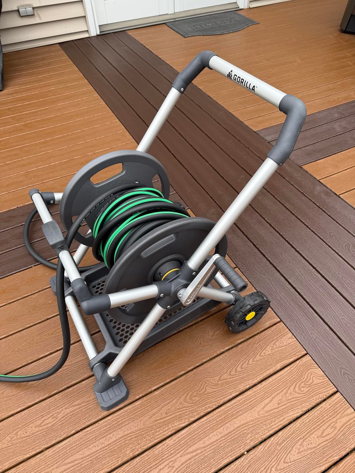 Gorilla Mobile Aluminum Garden Hose Reel, 225 Ft, Zero-Rust, No-Leak Brass | Mobile hose reel with wheels, Built-in hose alignment guide, Upright comfort handle, Removable accessory tray customer photo 1