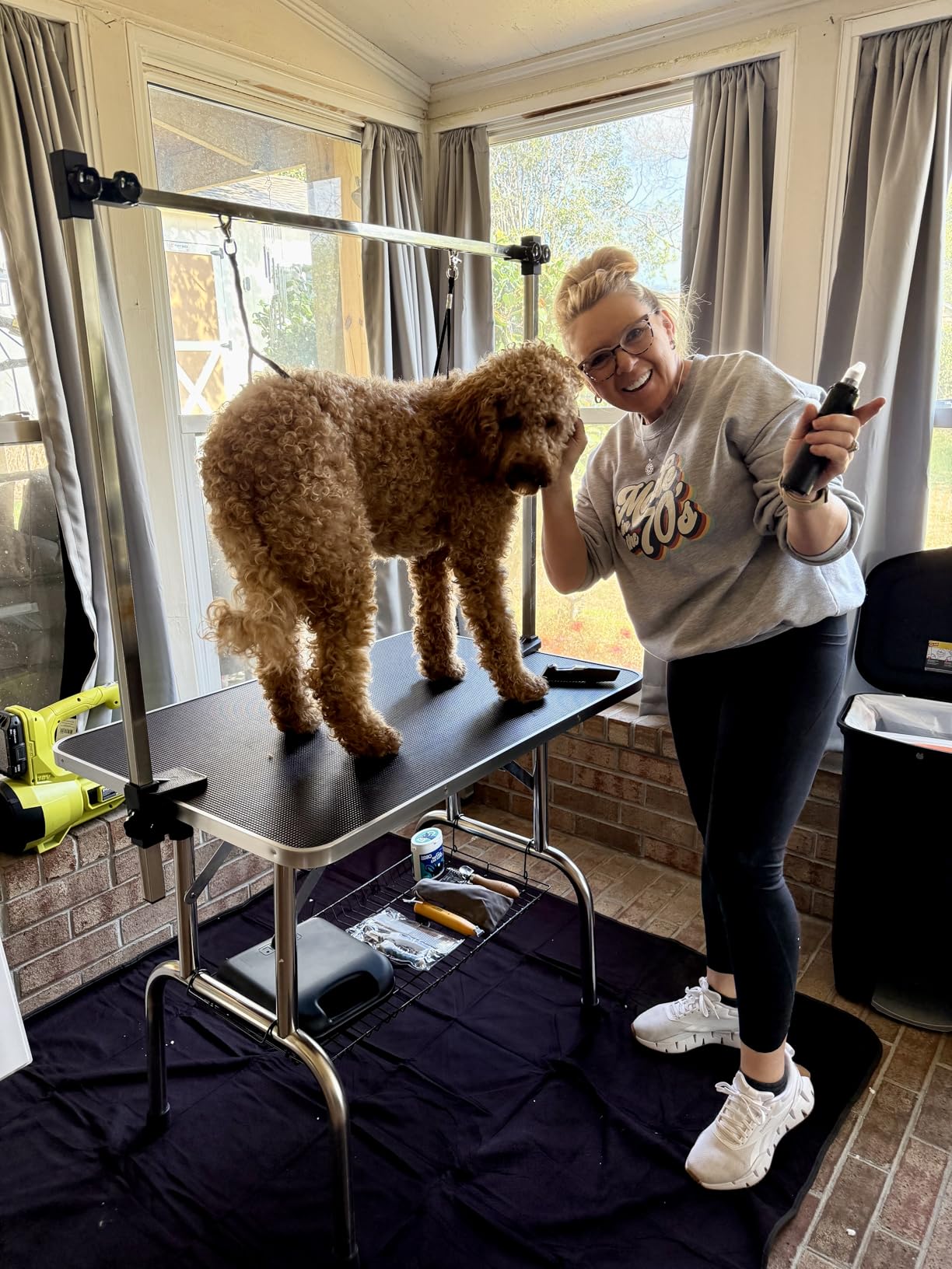 46'' Stainless Steel Pet Dog Grooming Table, Arm/Noose/Tray, Black | Foldable Dog Grooming Table for Dogs at Home, Adjustable Height Arm, Non-Slip Waterproof Tabletop, Capacity 330Lb customer photo 1