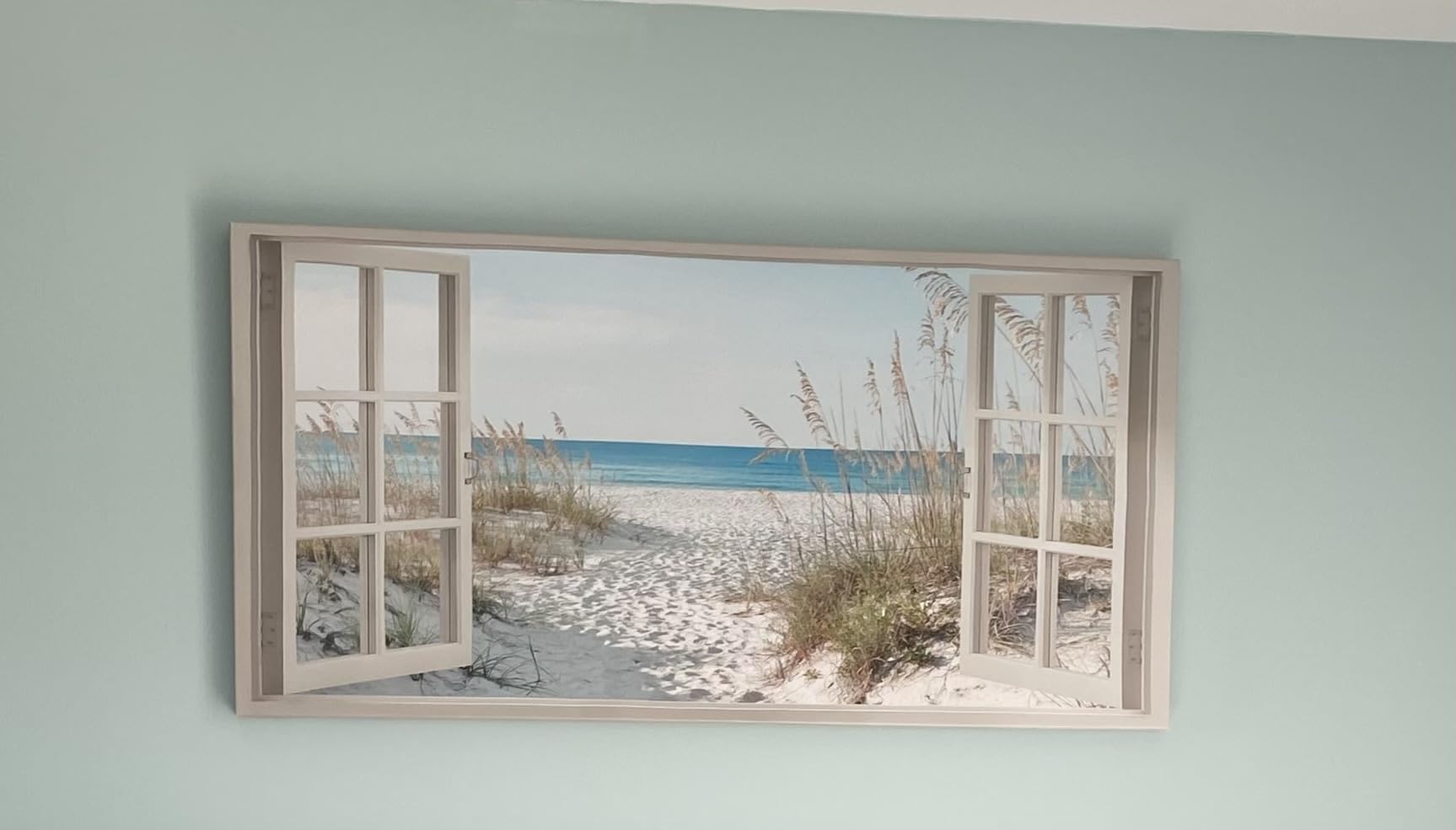Window Beach Wall Art Prints: Modern Large Tropical Coastal Landscape Canvas Bedroom Blue Ocean Picture Relaxing Living Room Sea Scene Painting Horizontal Summer Seascape Artwork Decor customer photo 2