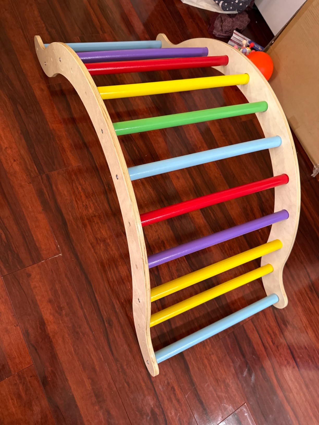 Costzon Climbing Toys for Toddlers, 3-in-1 Montessori Wooden Arch Climber Ladder Structure with Rock Climbing Ramp/Padding, Indoor Gym Learning Playset, Playground for Kids Gift (Rainbow) customer photo 1