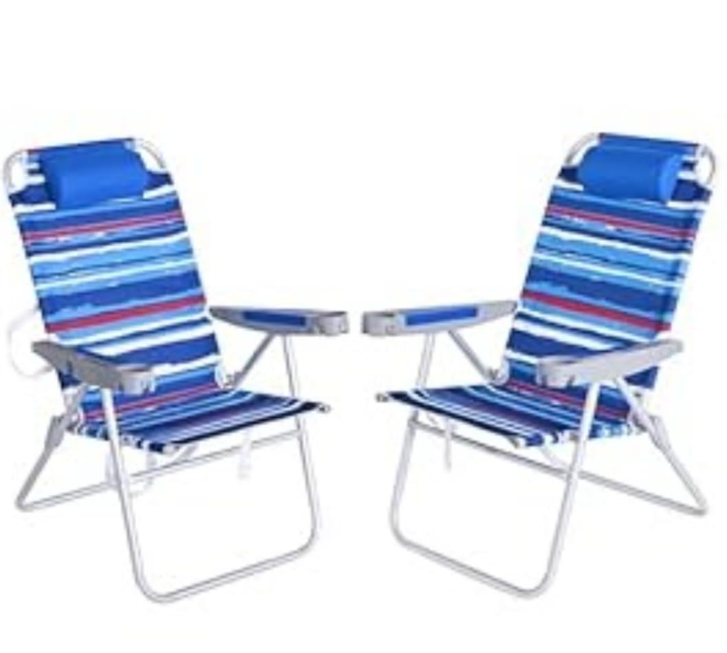 SUNNYFEEL Tall Beach Chair for Adults, High Back High Seat Folding Chair | Oversized 17inch Portable Sand Chair 5-Position Reclining with Cup Holders & Pillow Heavy Duty for Beach/Lawn/Outdoor/Camping customer photo 1