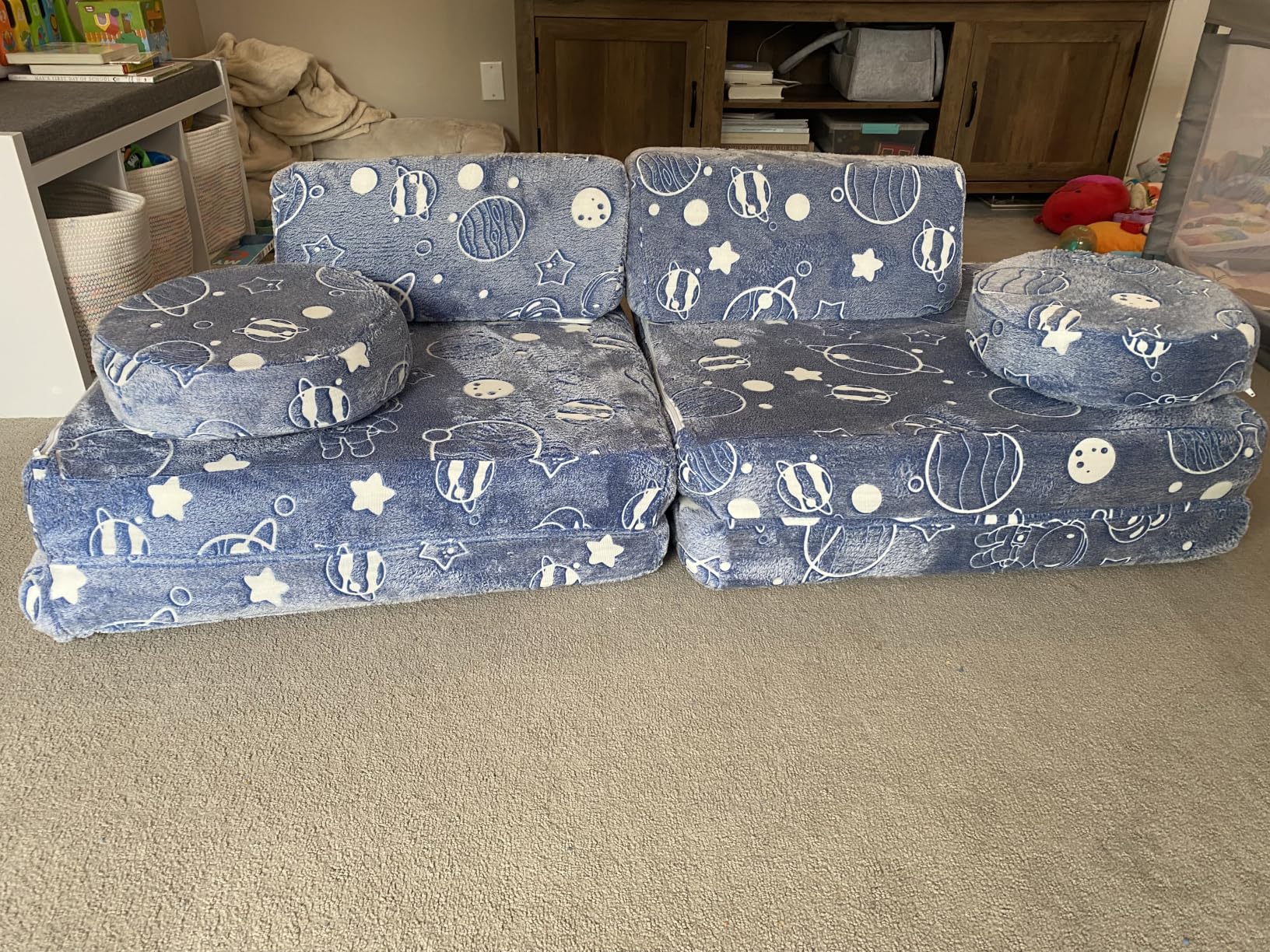 MeMoreCool Kids Couch, Light Grey Modular Foam Play Couch, Ages 3+ | Convertible foam sofa, light grey solid cover, 8 foldable modular pieces, machine-washable cover, kids playroom couch customer photo 2