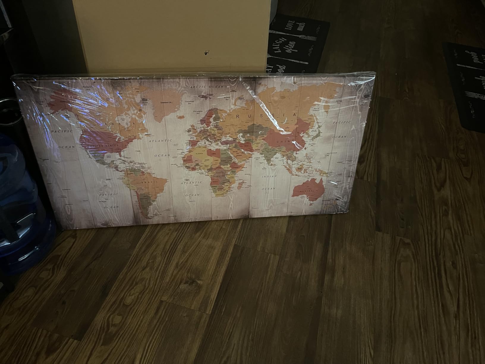 Popuwall Rustic World Map Canvas Wall Art & Decor | Large Vintage Framed Map of The World Poster, Retro Horizontal Picture for Home Office, Living Room, Ready to Hang 40