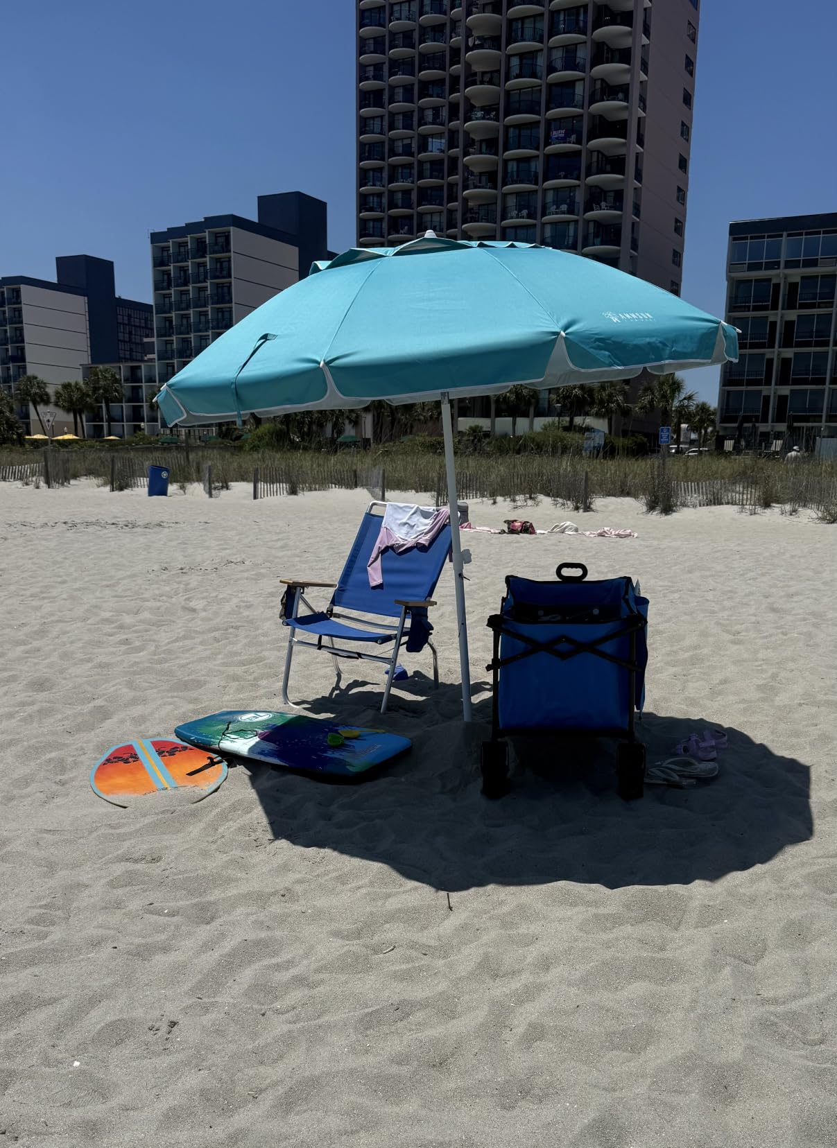 AMMSUN 8 Feet Large Beach Umbrella with Sand Anchor Heavy Duty High Wind Portable Outdoor Umbrellas UV 50+ Protection Air Vent Tilt Patio Garden Pool customer photo 1