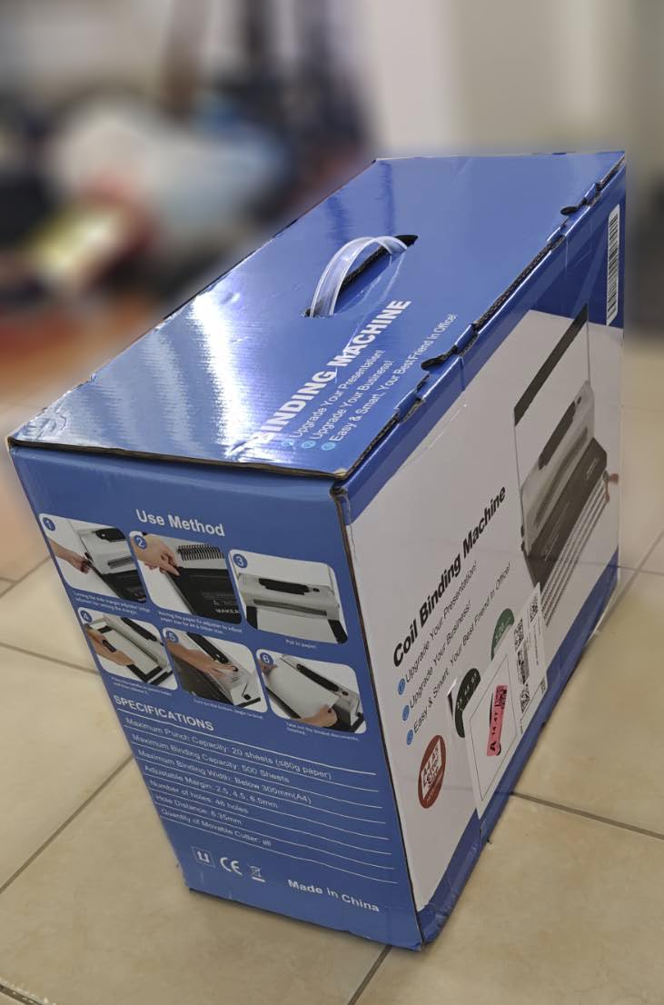 Spiral Coil Binding Machine with 46 Fully Disengaging Pins - 4:1 Pitch - Electric Coil Inserter - Adjustable Side Margin, Comes with Free 1 Box Coil Spines & Plier, 20 Sheet Punch Capacity customer photo 2