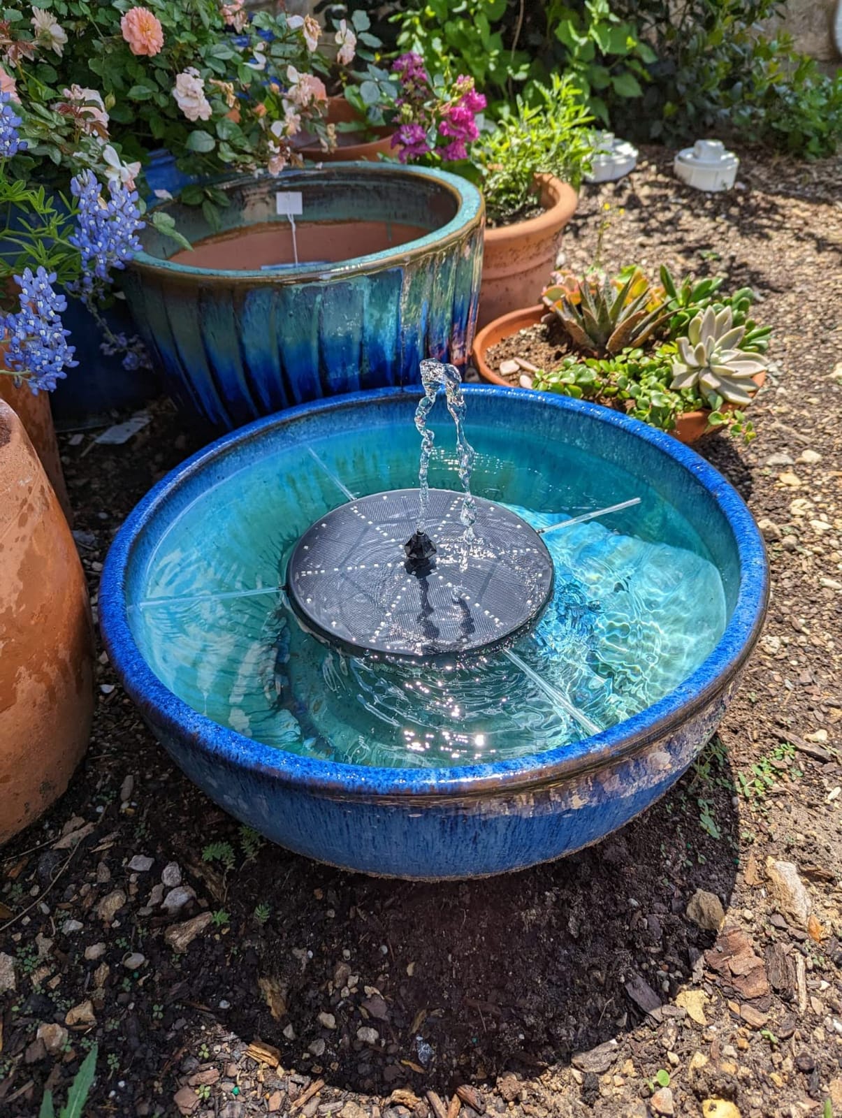 Yzert Upgraded Solar Fountain Bird Bath with 60 LED Lights, Solar Powered Water Fountain Pump with 4000mAh Battery 7 Nozzles 4 Fixers, for Garden Patio Pond Birdbath Pool customer photo 1